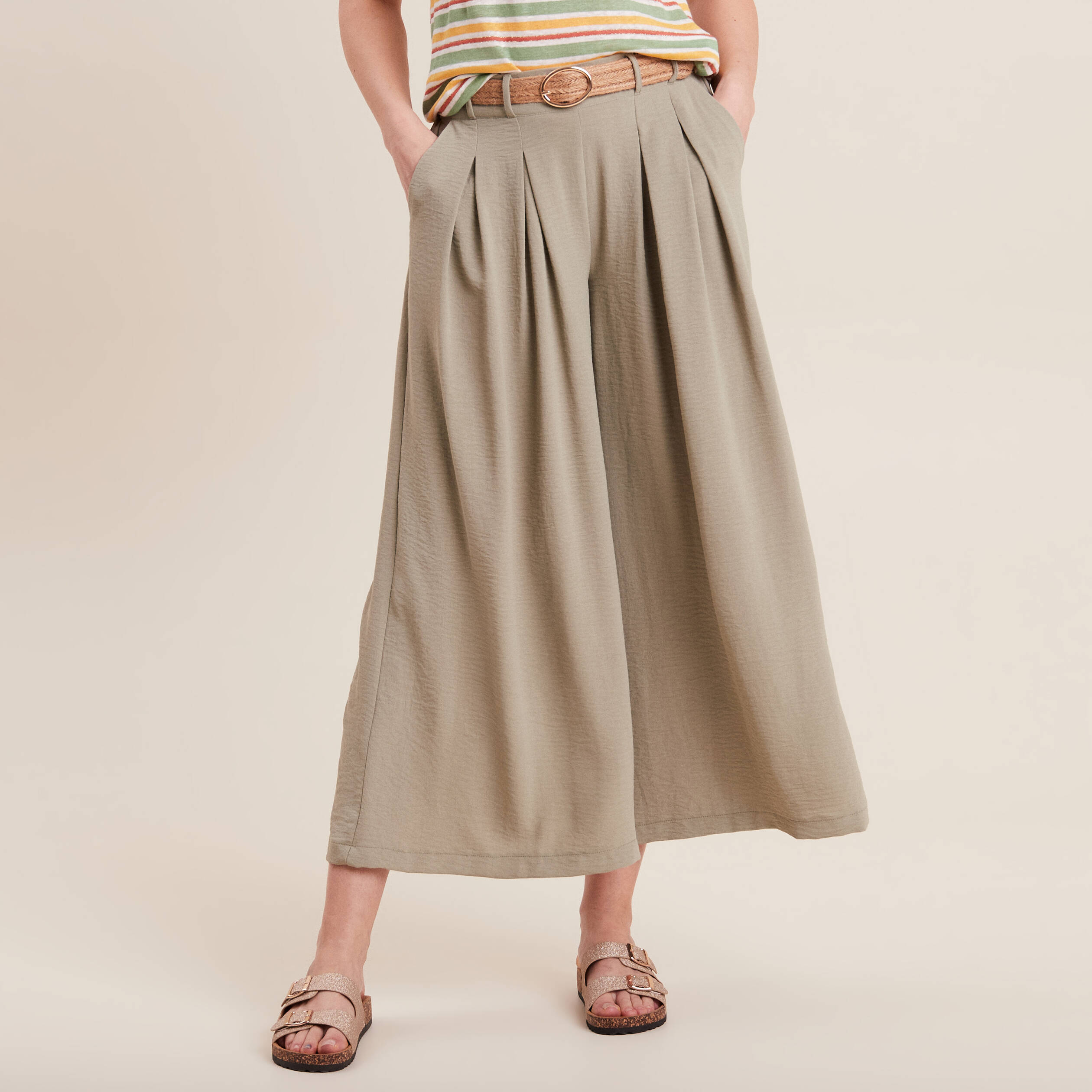 pantalon jupe culotte large vert clair femme Pantalon jupe-culotte large vert clair femme