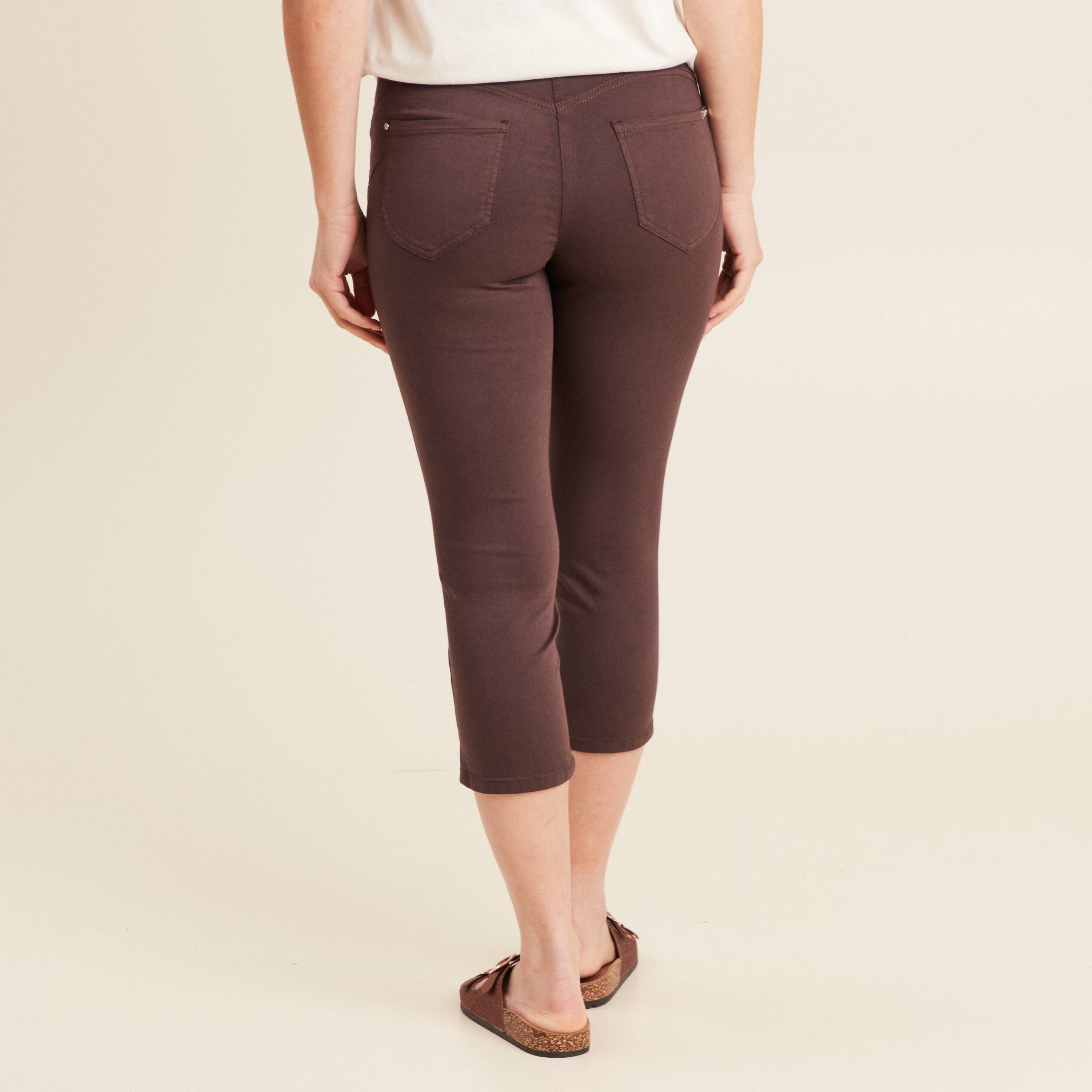 pantacourt droit taille standard marron femme Pantacourt droit taille standard marron femme