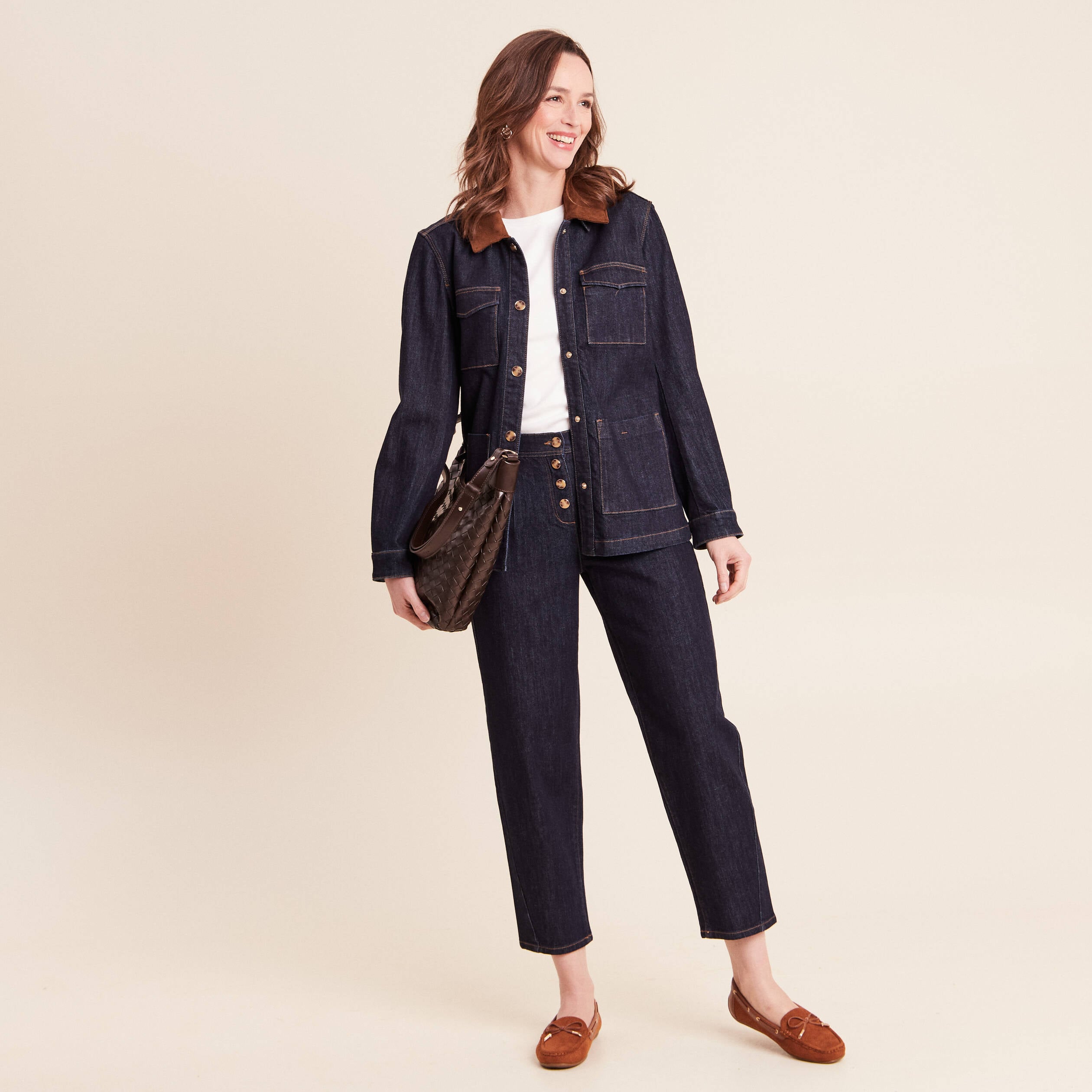 Veste droite &agrave; manches longues denim brut femme