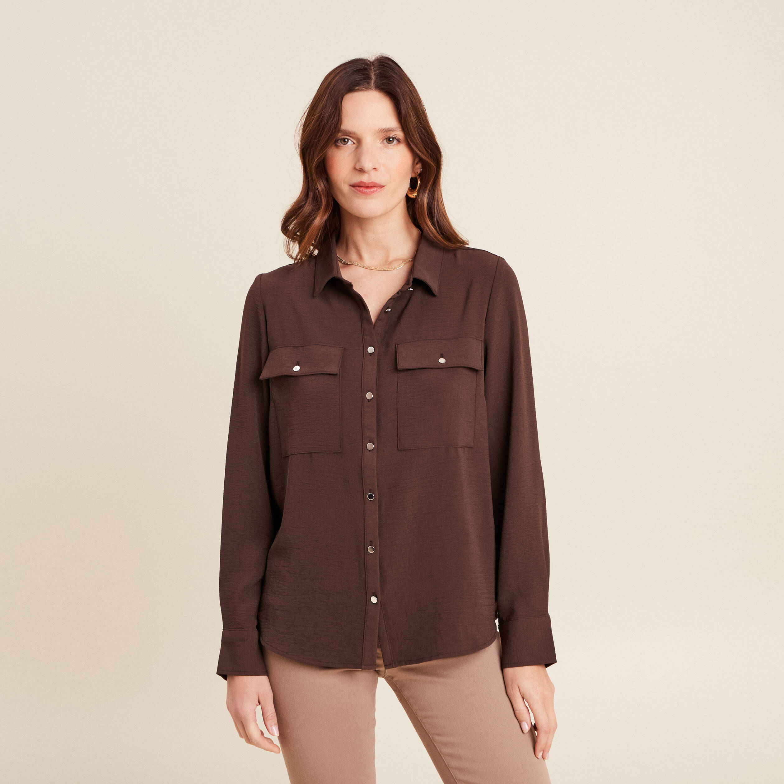 Chemise manches longues marron femme
