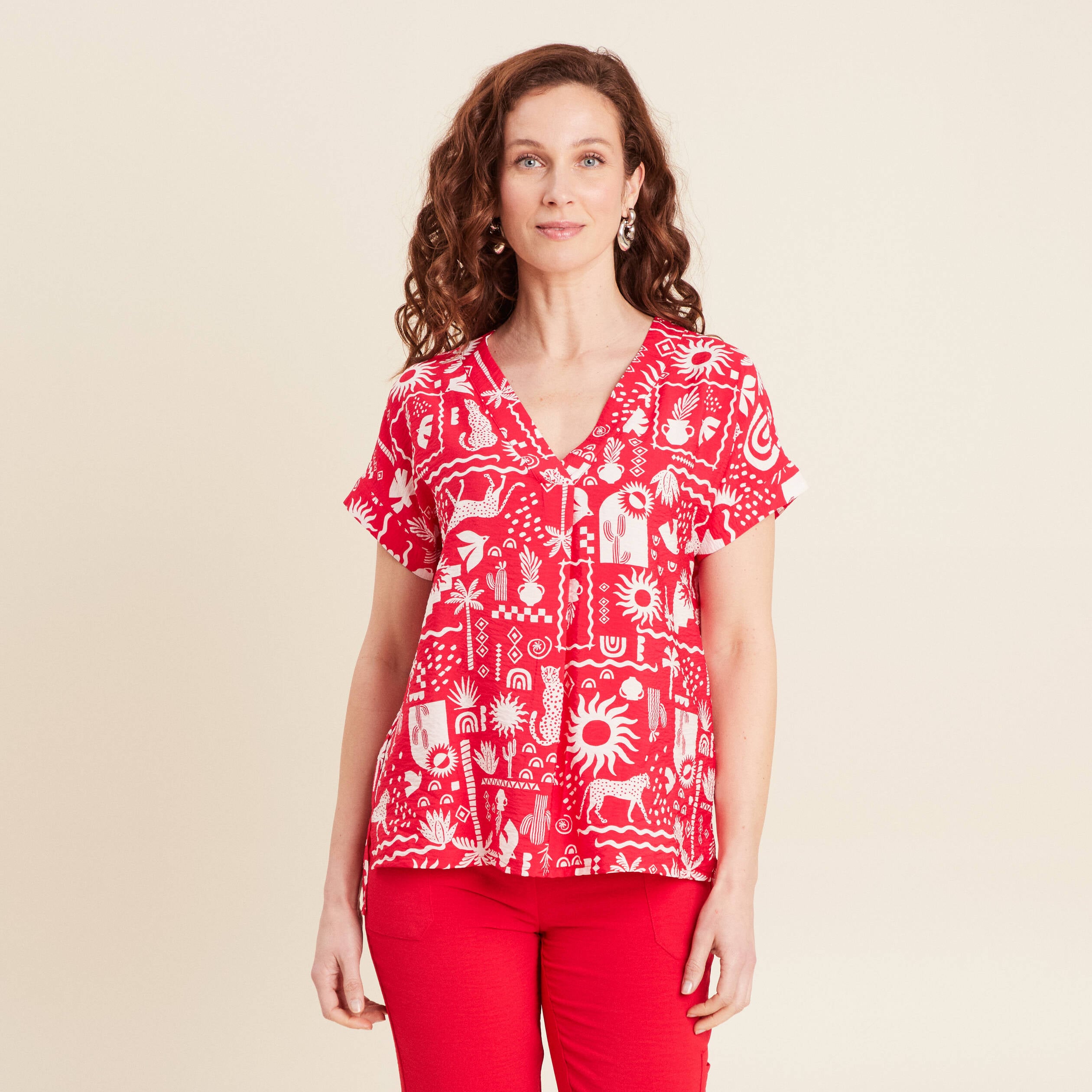 Blouse manches courtes rouge femme