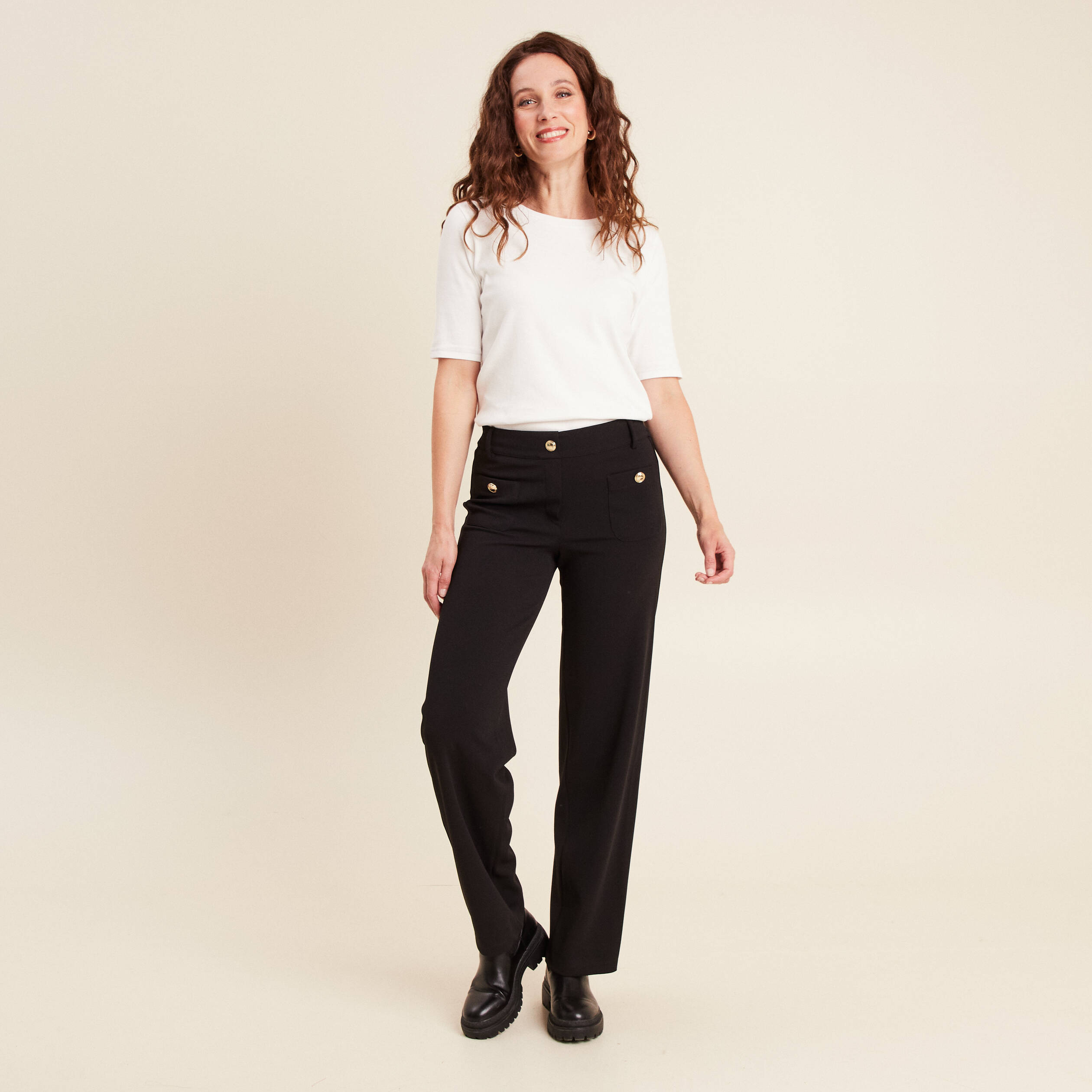 Pantalon coupe droite taille haute noir femme