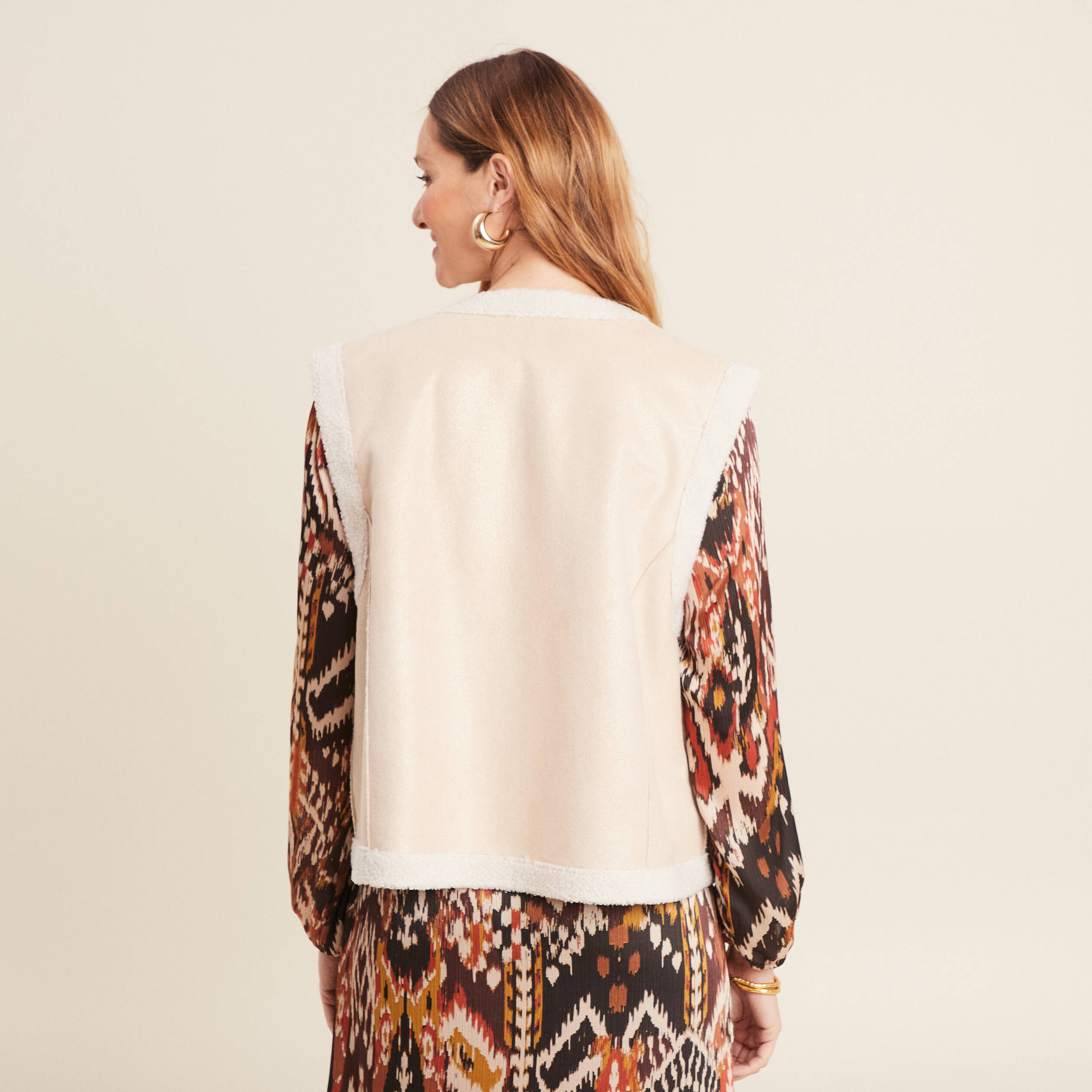 Gilet r&eacute;versible laine mouton beige femme