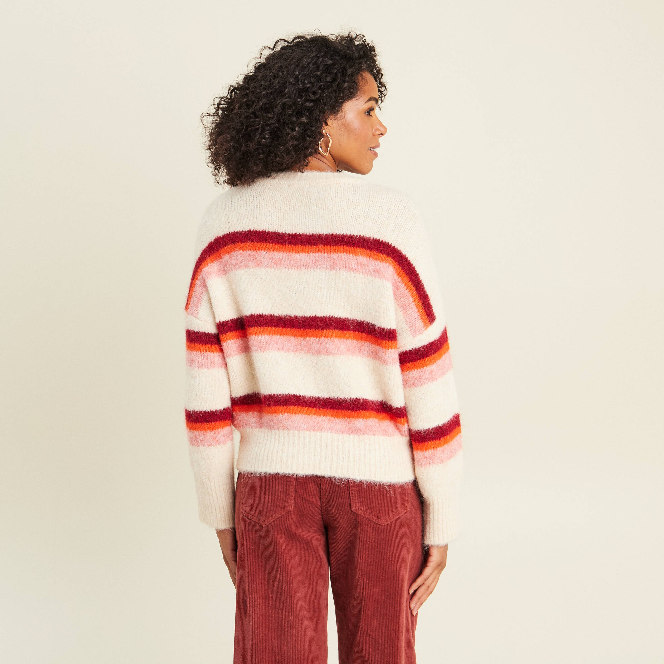 Pull col rond orange femme