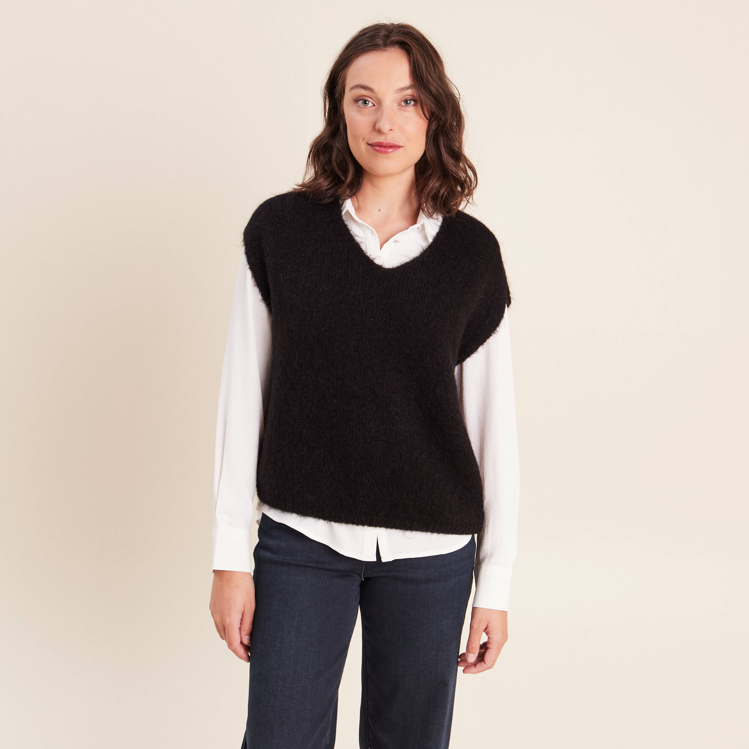 Pull sans manches noir femme