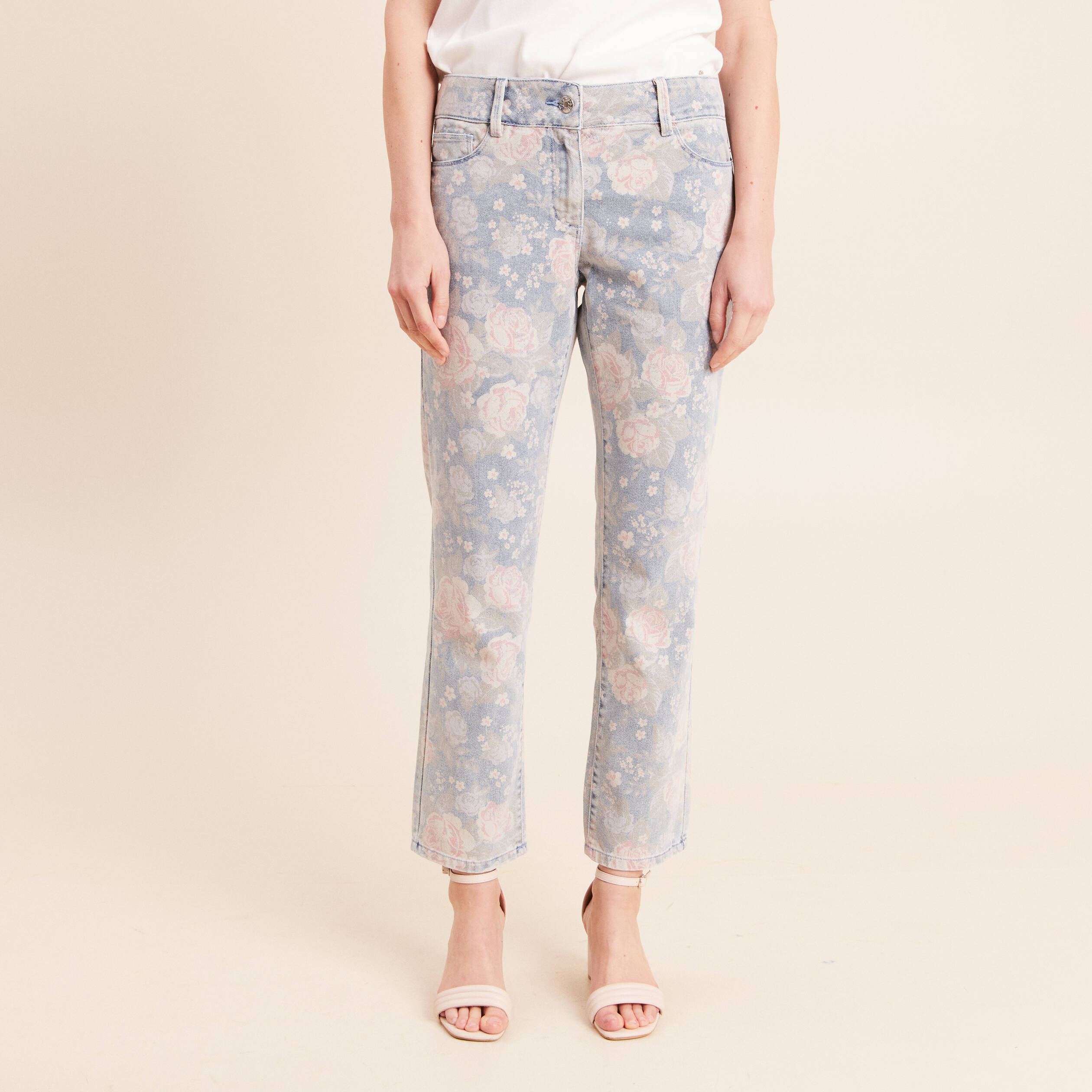 Jean coupe droite 7/8&egrave;me taille standard rose femme