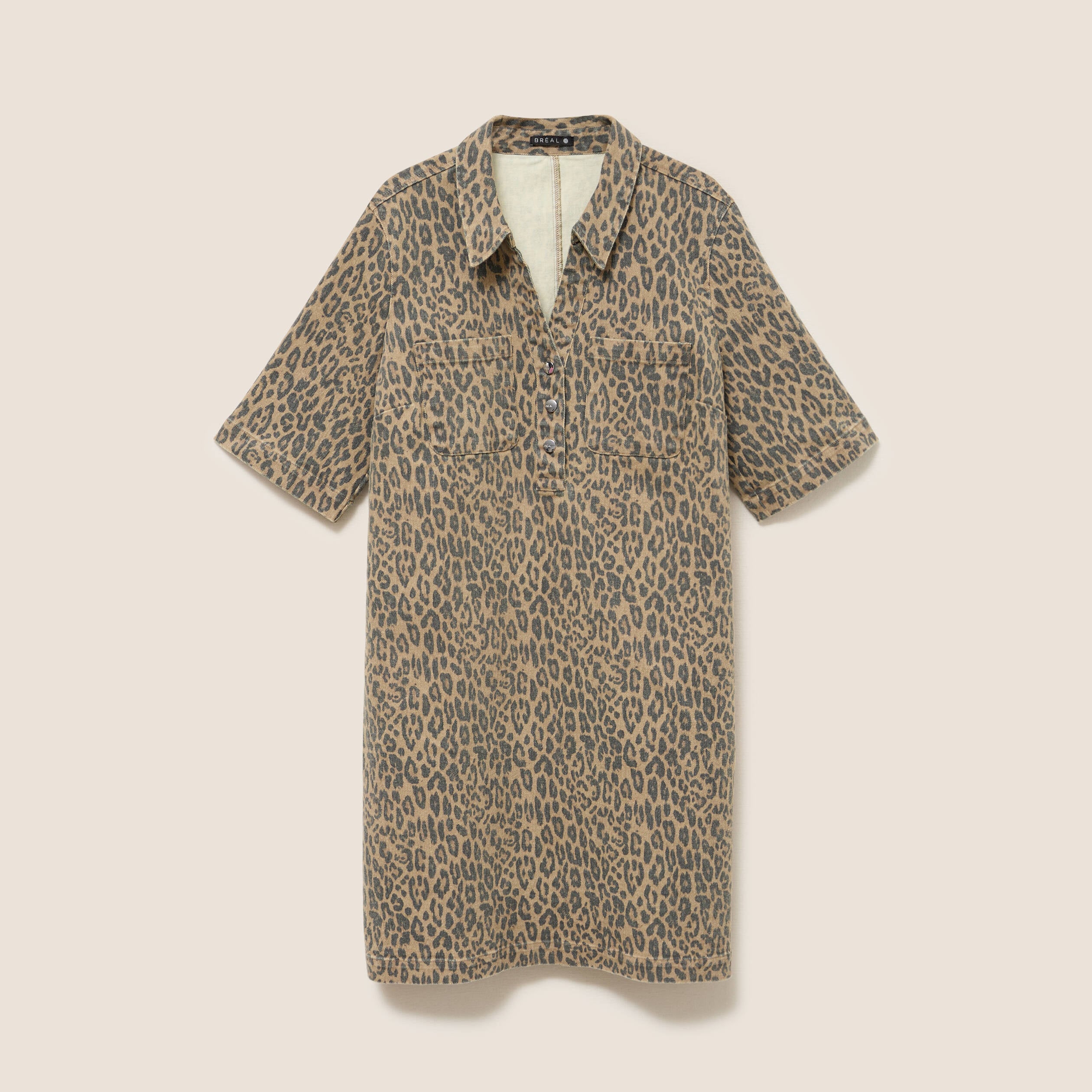 Robe courte droite imprim&eacute;e l&eacute;opard marron femme