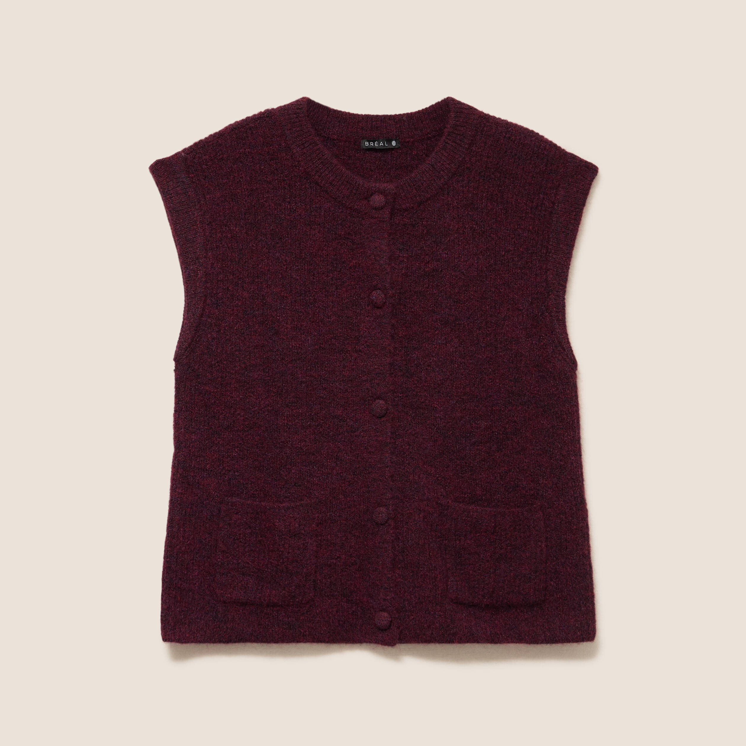 Gilet col rond bordeaux femme