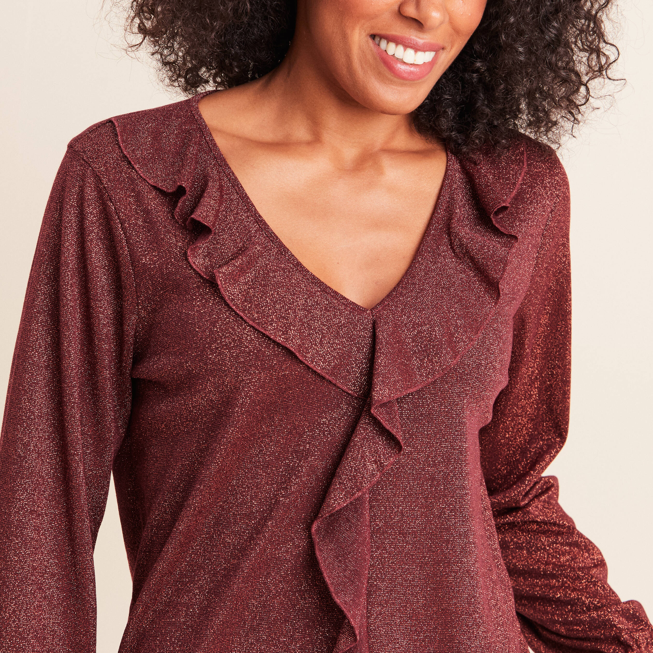 Blouse manches longues orange fonc&eacute; femme