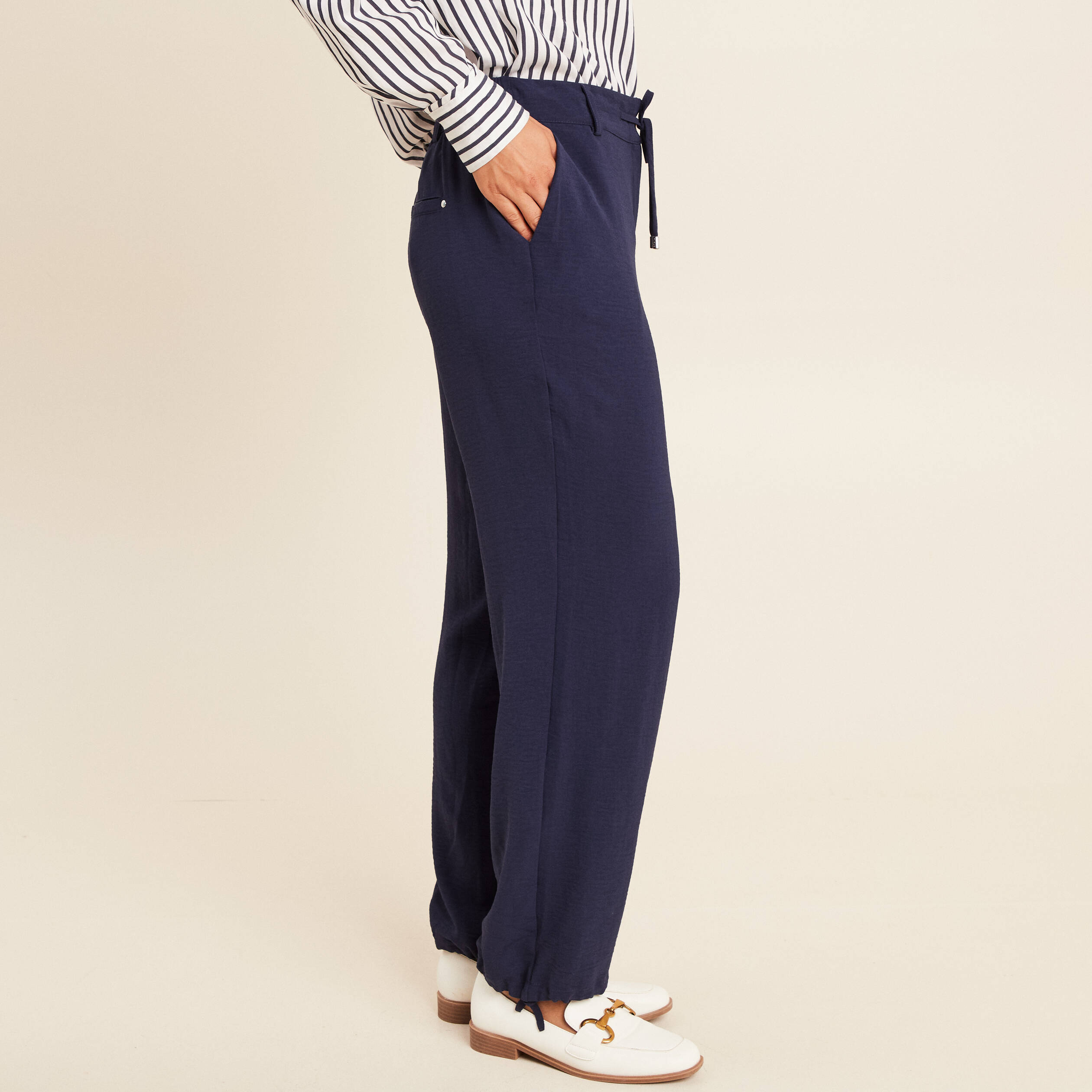 pantalon large taille standard bleu fonce femme Pantalon large taille standard bleu foncé femme