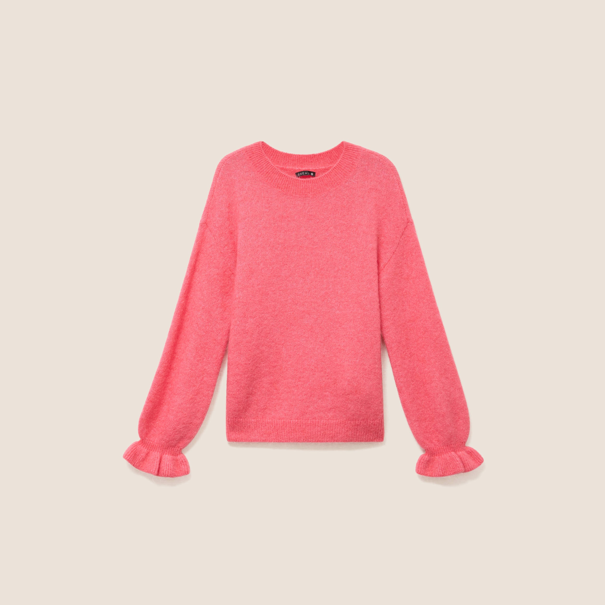 Pull col rond rose framboise femme