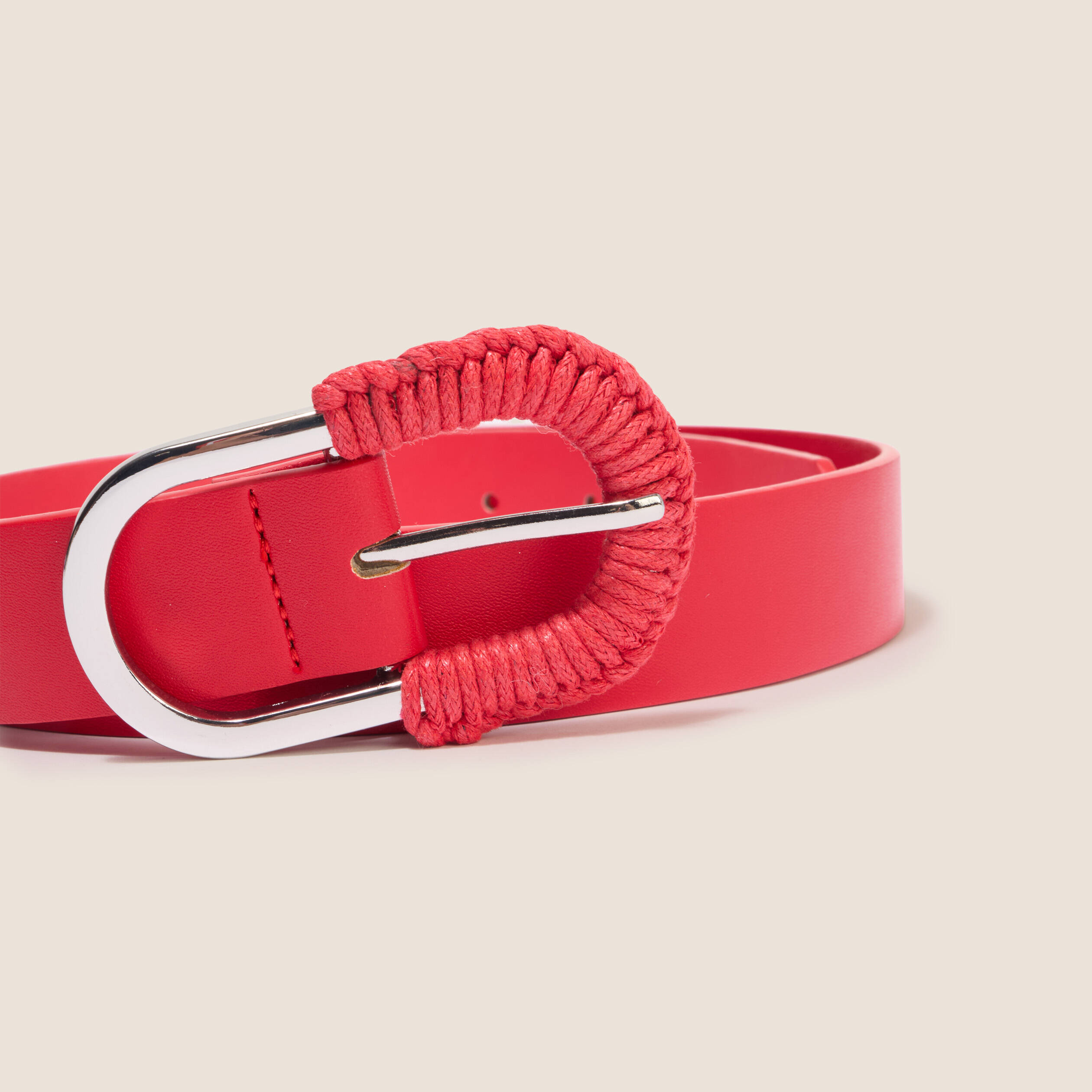 Ceinture fine bi-mati&egrave;re rouge fluo femme