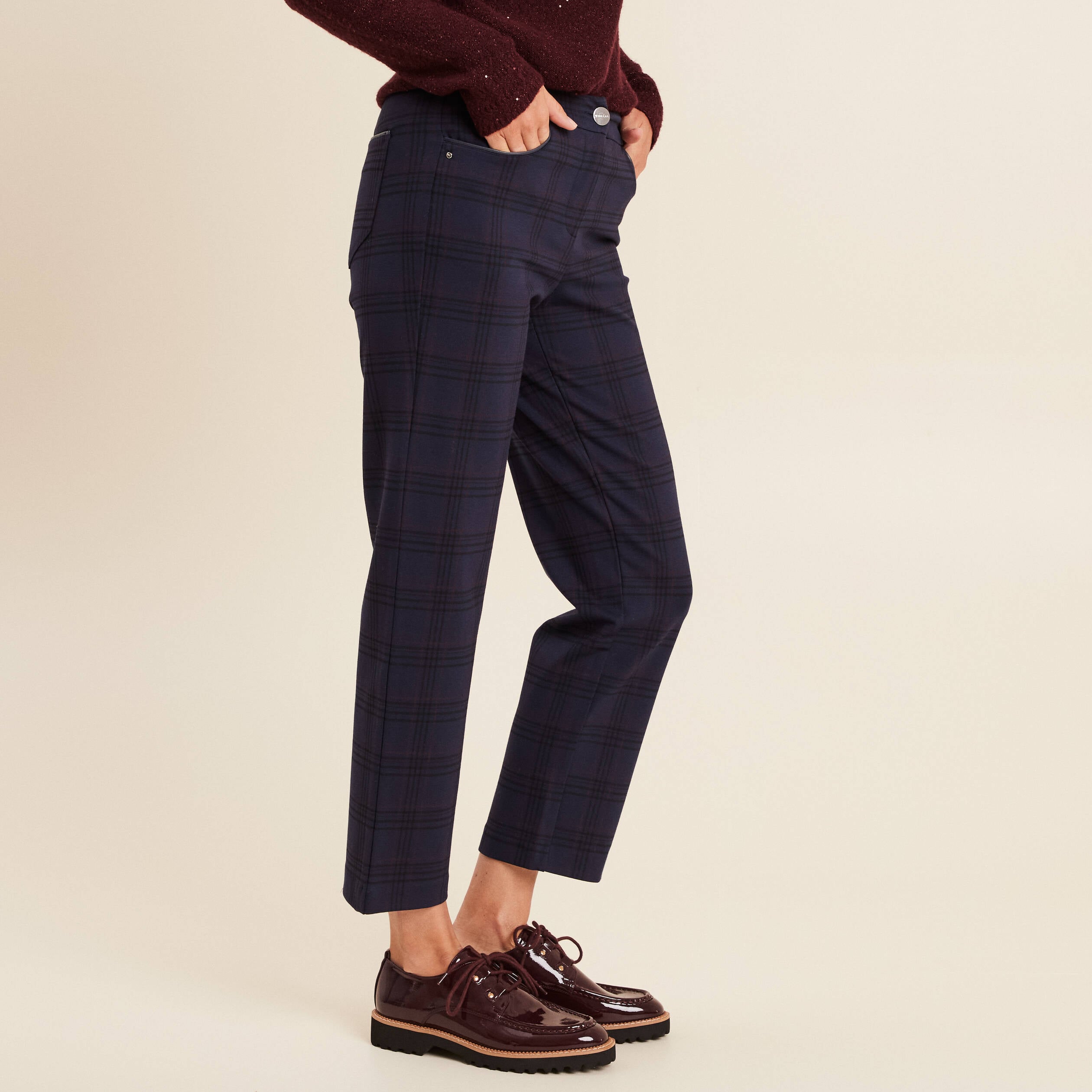 Pantalon droit bleu marine femme
