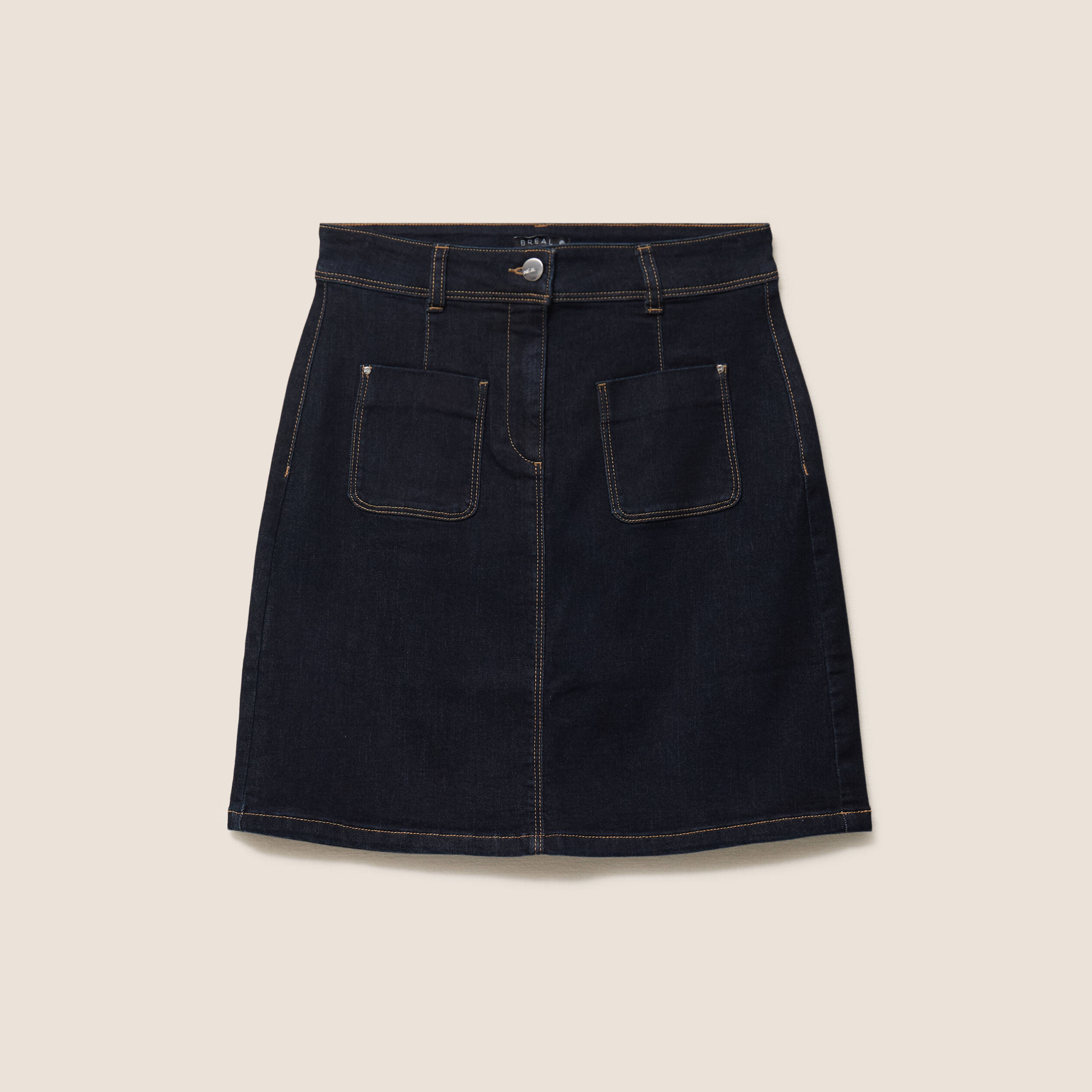Jupe courte trap&egrave;ze en jean denim brut femme