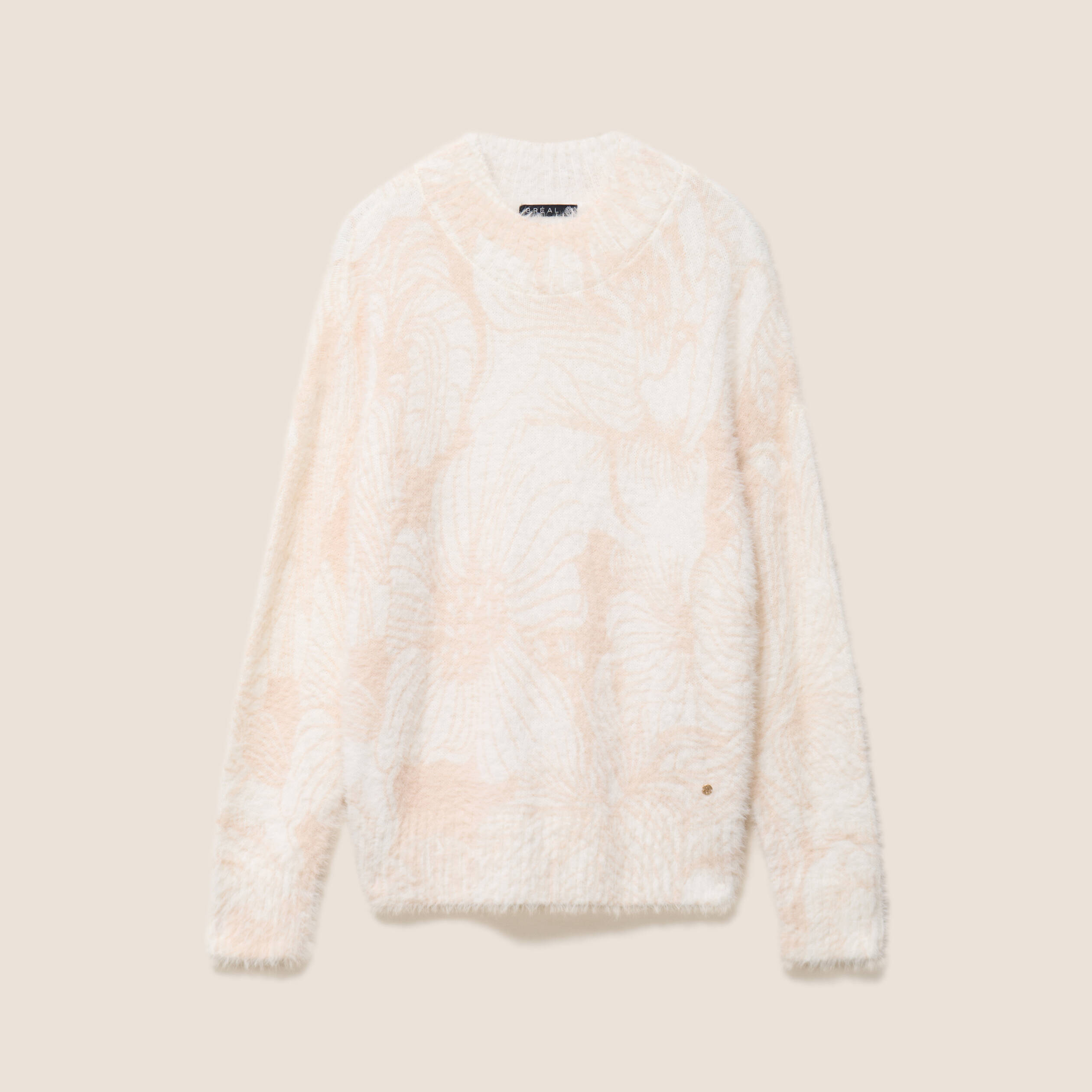 Pull col montant doux beige femme
