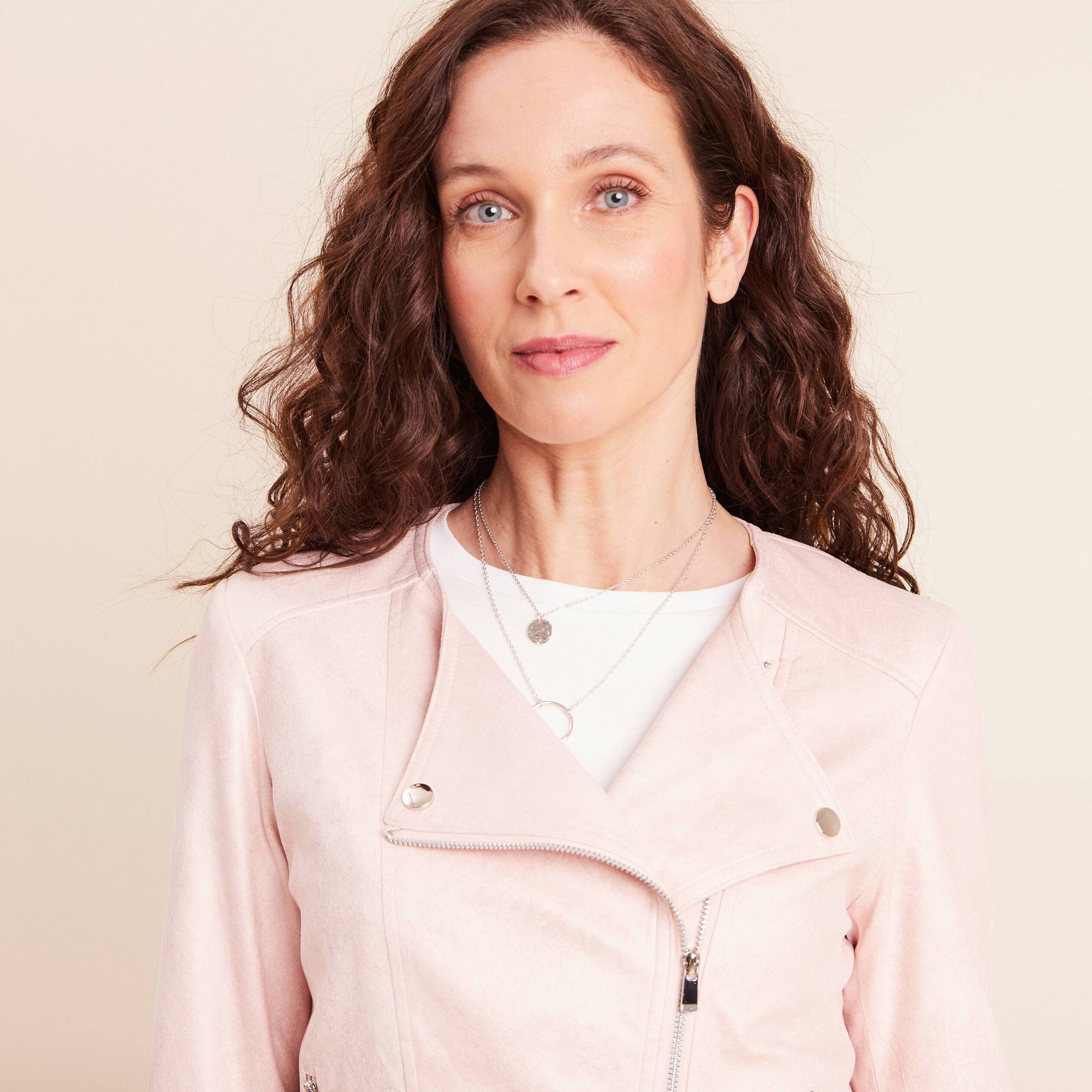 Veste droite zipp&eacute;e vieux rose femme