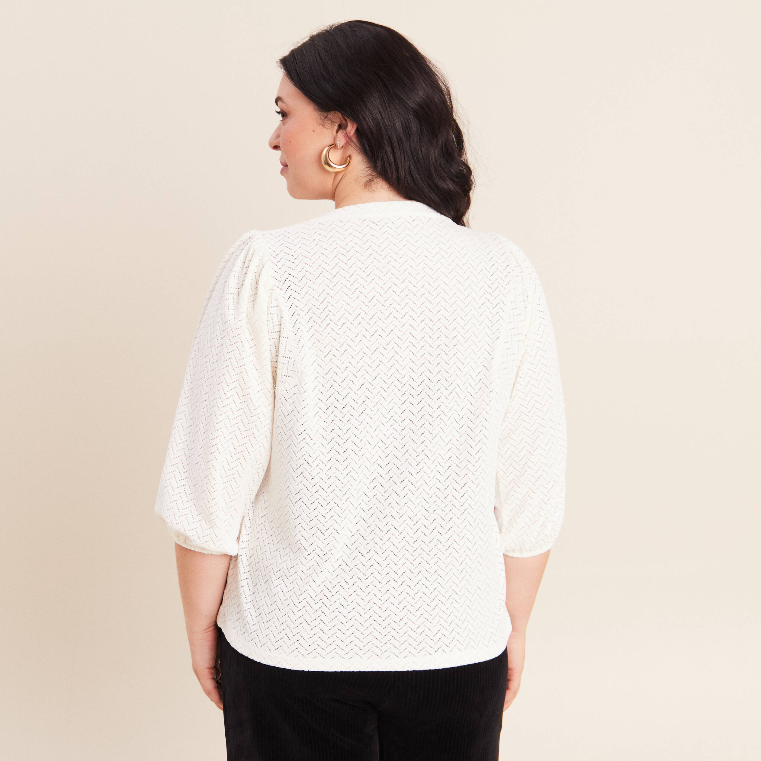 Blouse droite col rond manches 3/4 ecru femme