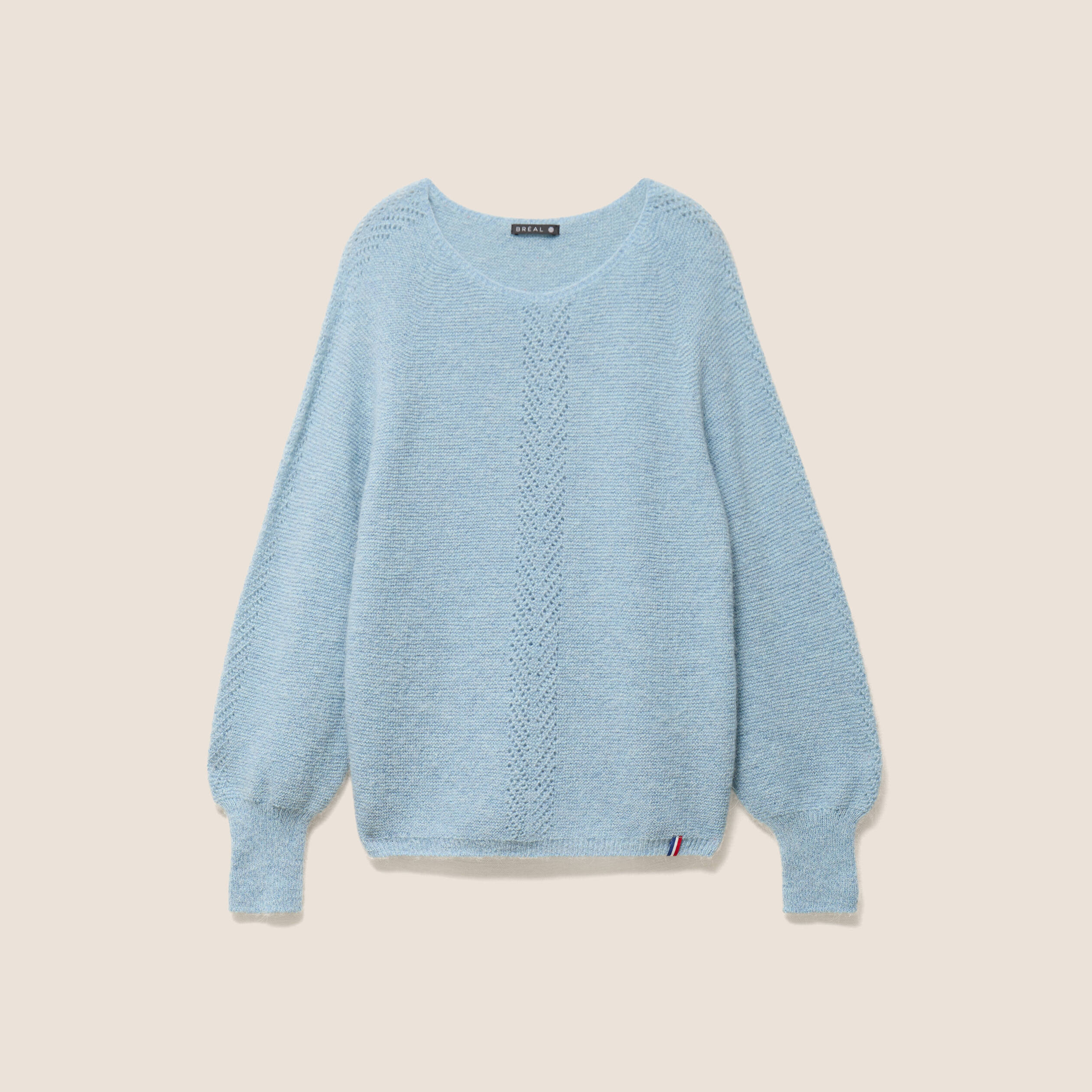 Pull droit col rond manches longues bleu canard femme