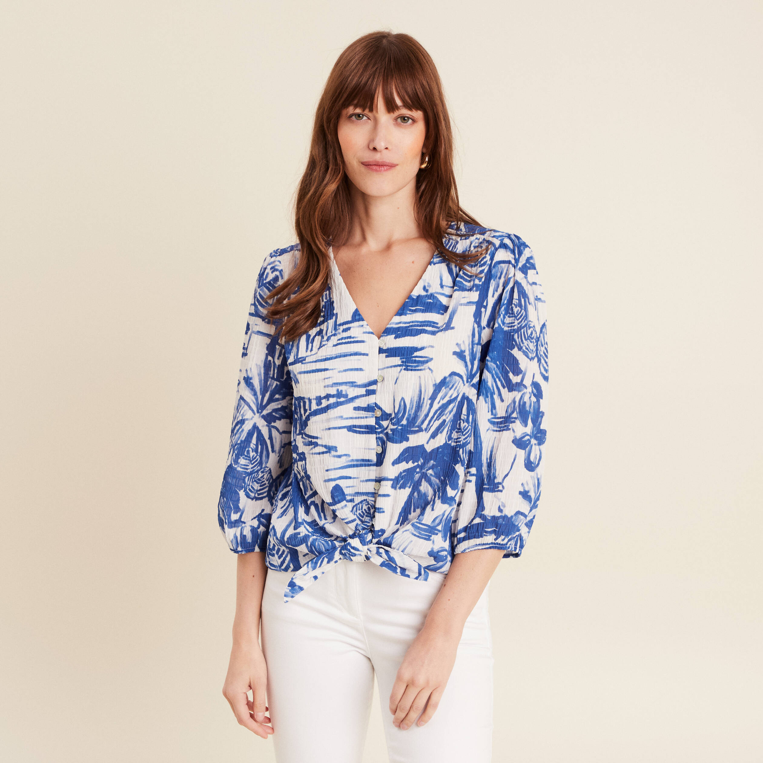blouse manches 34 blanc femme Blouse manches 3/4 blanc femme
