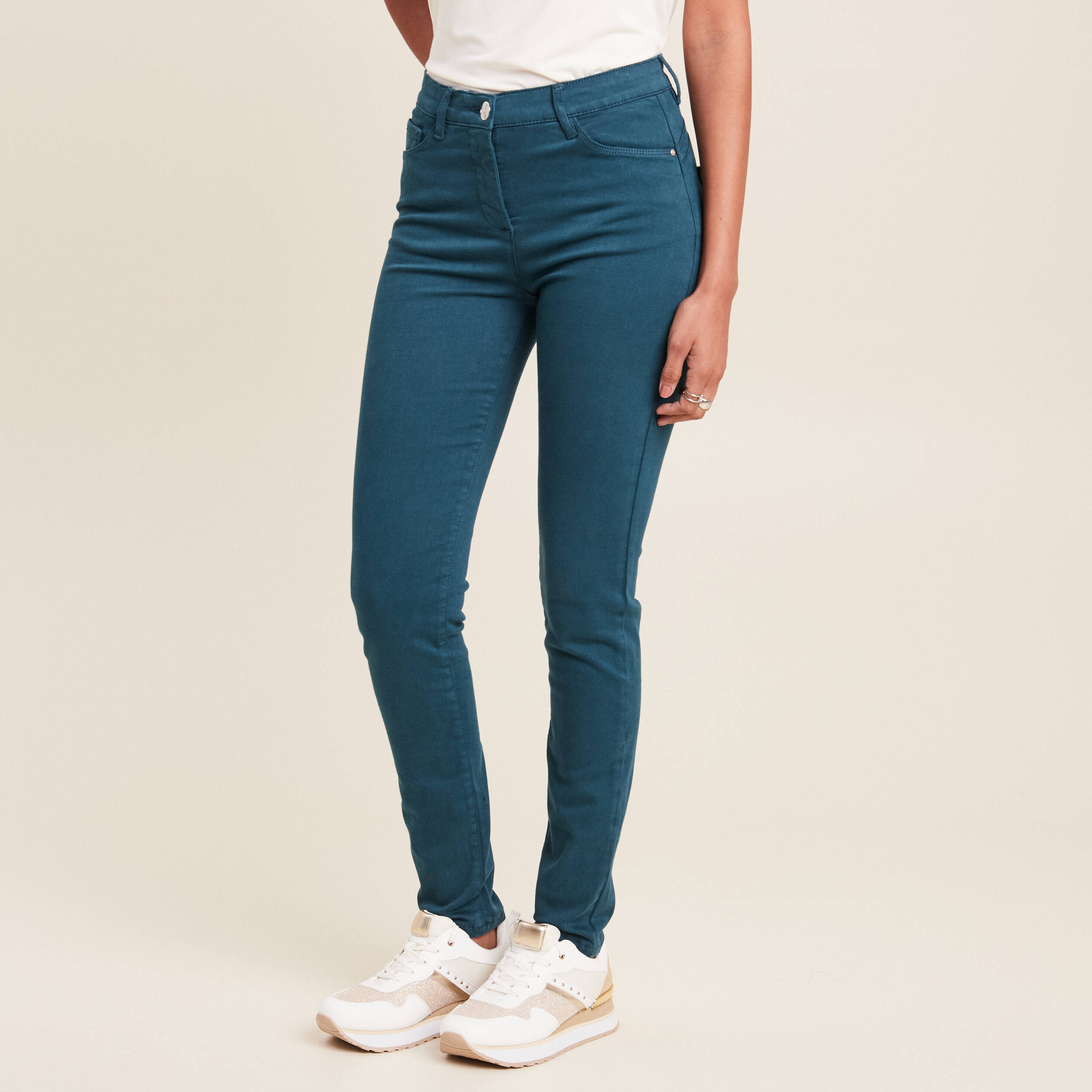 Jean magique L'Unique coupe ajust&eacute;e bleu canard femme