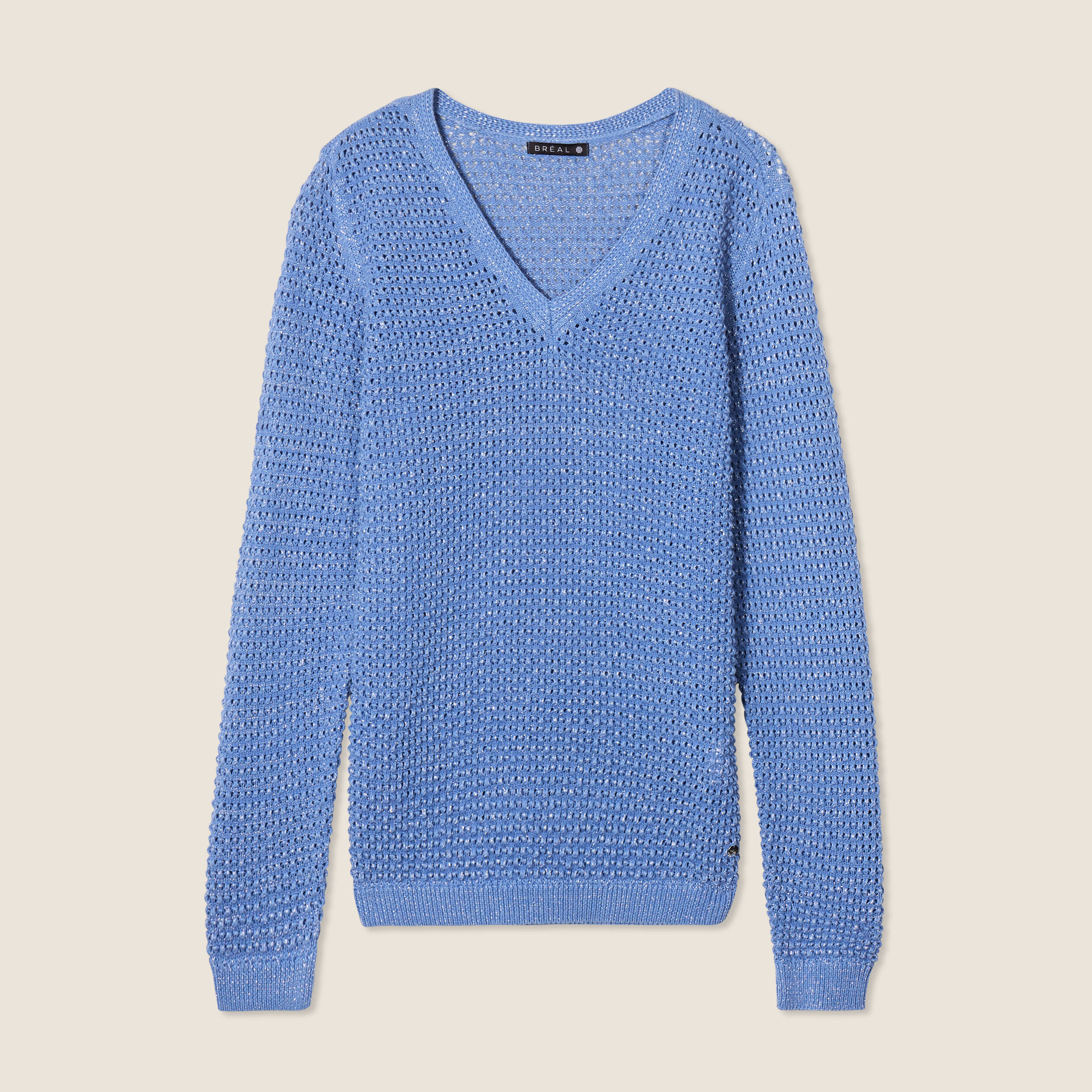 Pull manches longues col en V bleu ciel femme