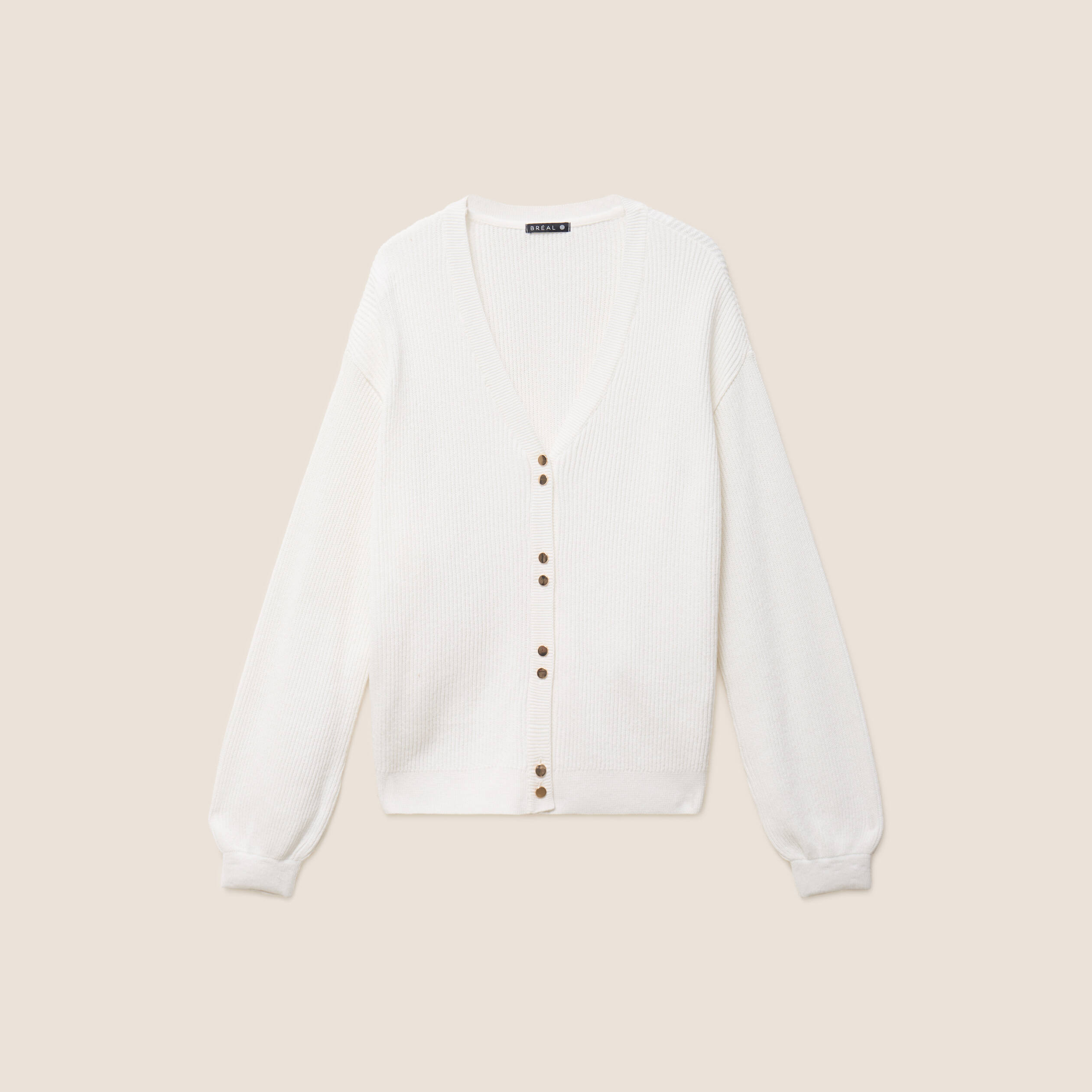 Gilet col v manches longues ecru femme