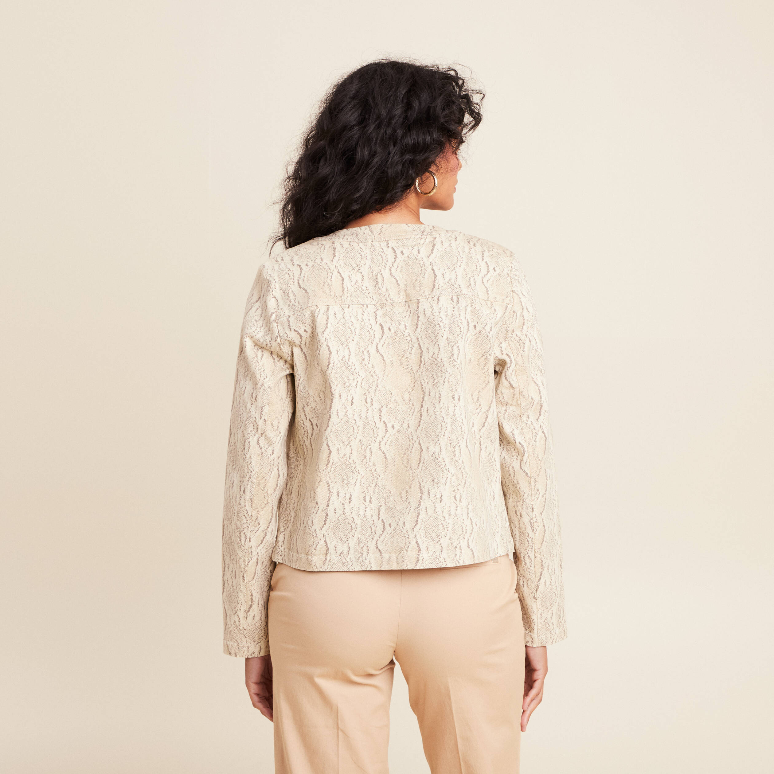 veste sans col beige femme