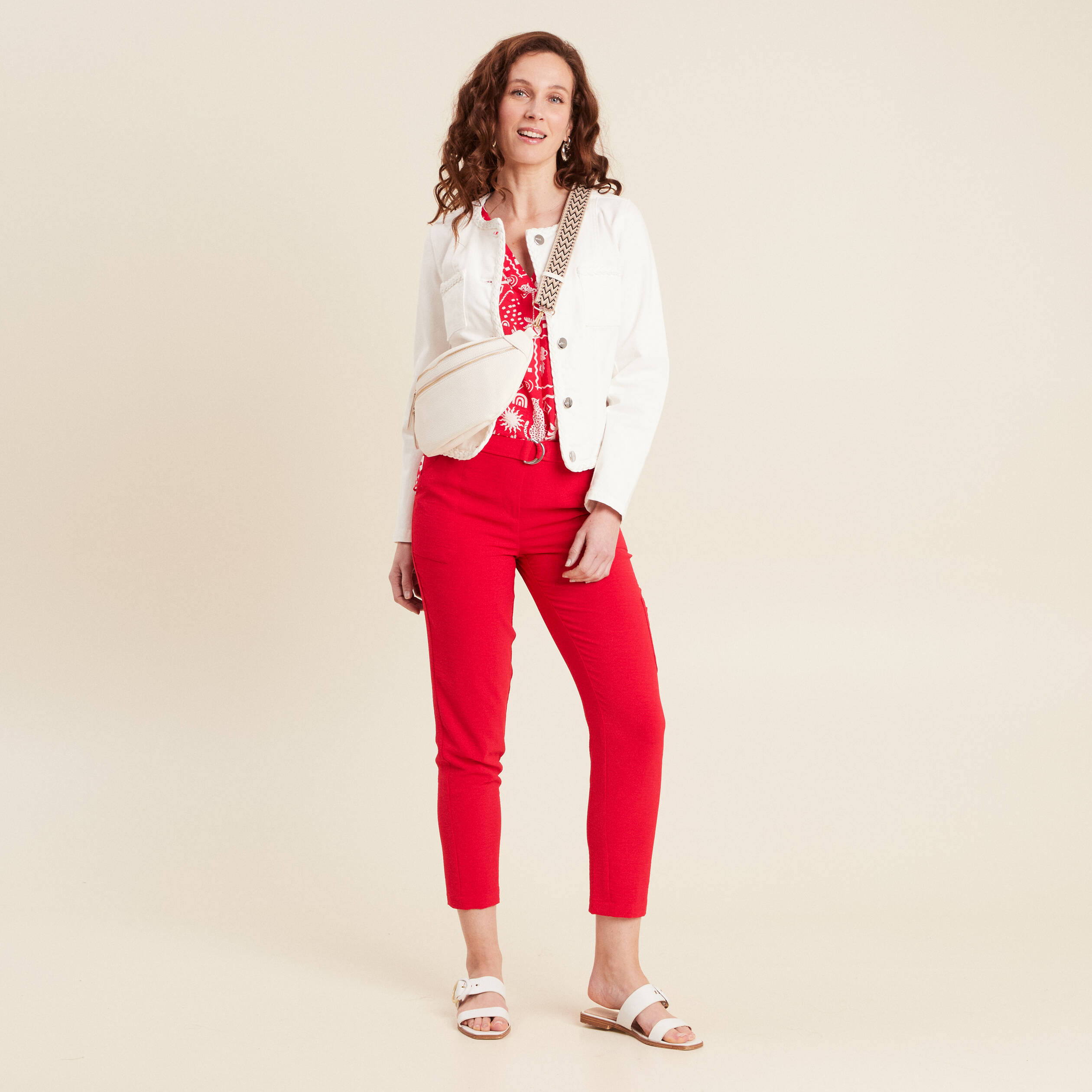 veste en jean details tresses blanc femme Veste en jean détails tressés blanc femme