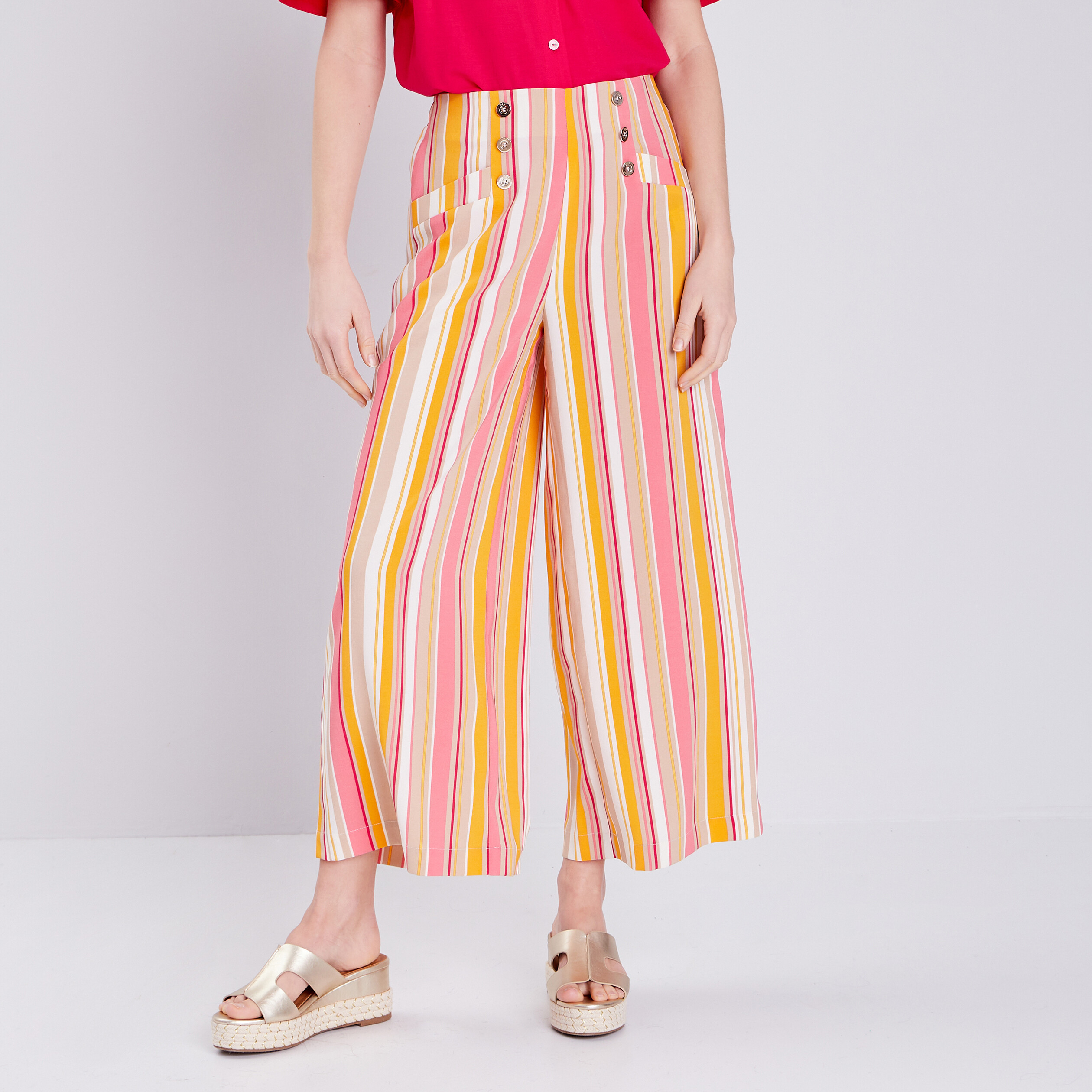 pantalon flou avec boutons multicolore femme Pantalon flou avec boutons multicolore femme