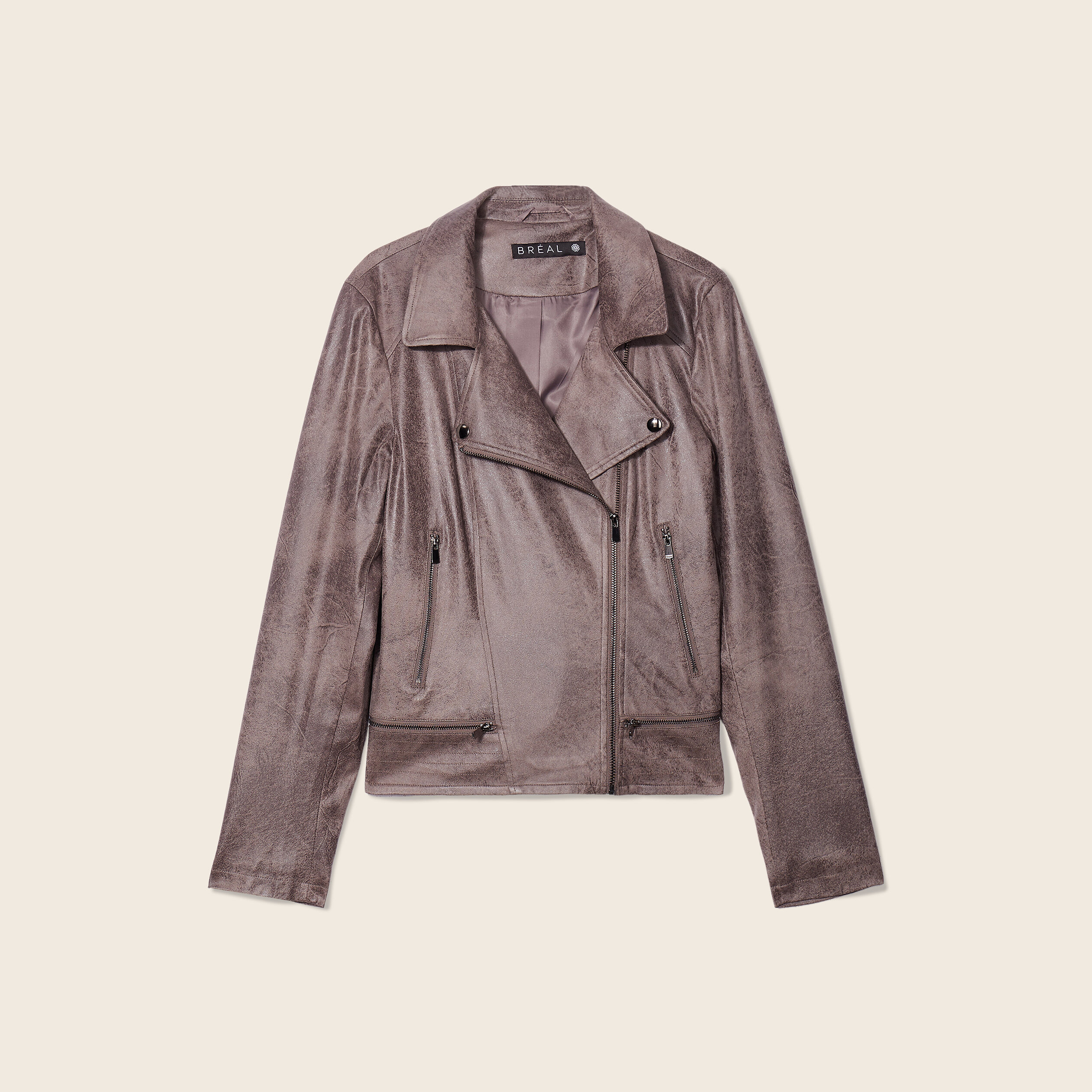 Veste esprit motard zippée taupe femme