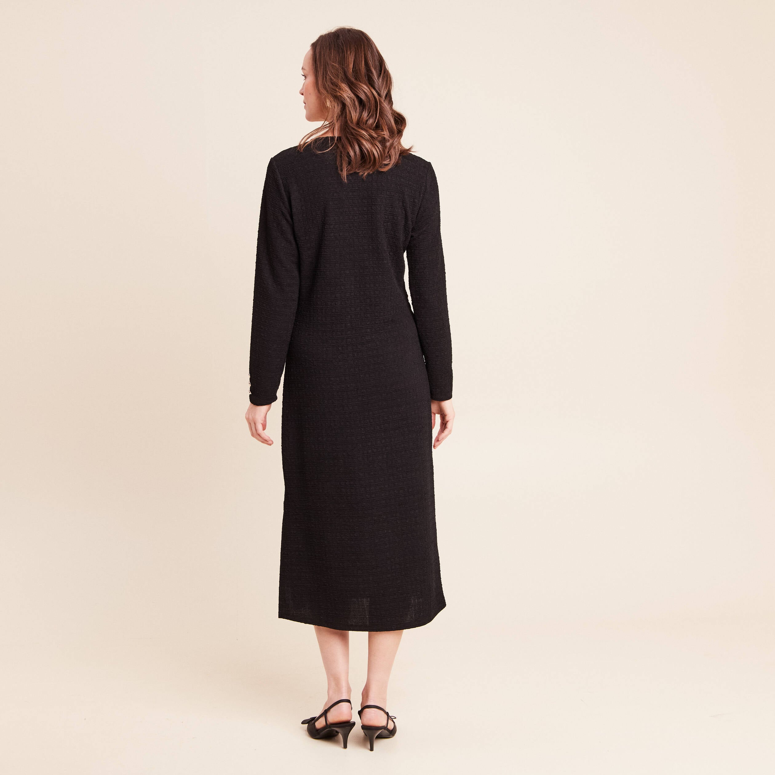 Robe col v manches longues noir femme