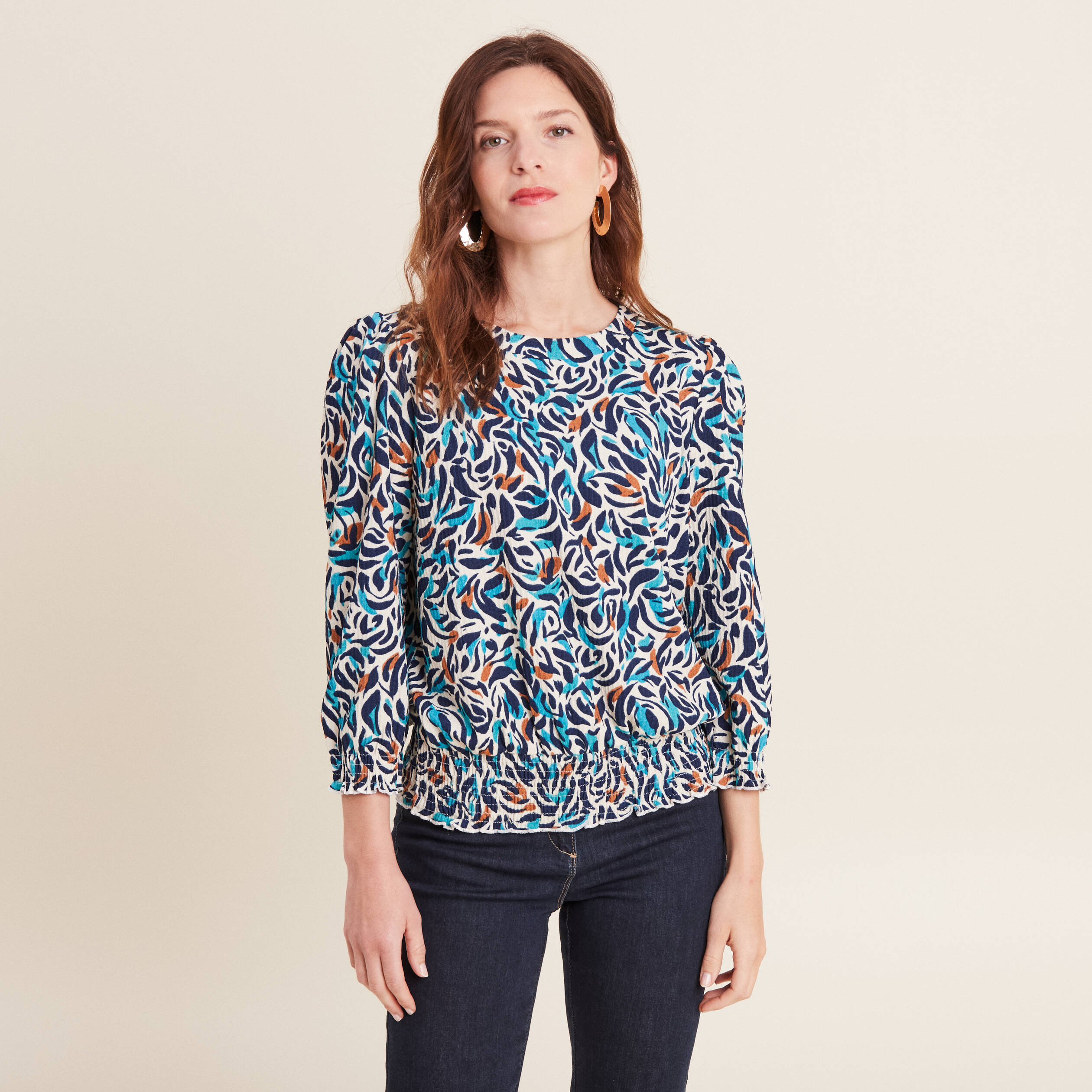 blouse manches 34 bleu canard femme Blouse manches 3/4 bleu canard femme