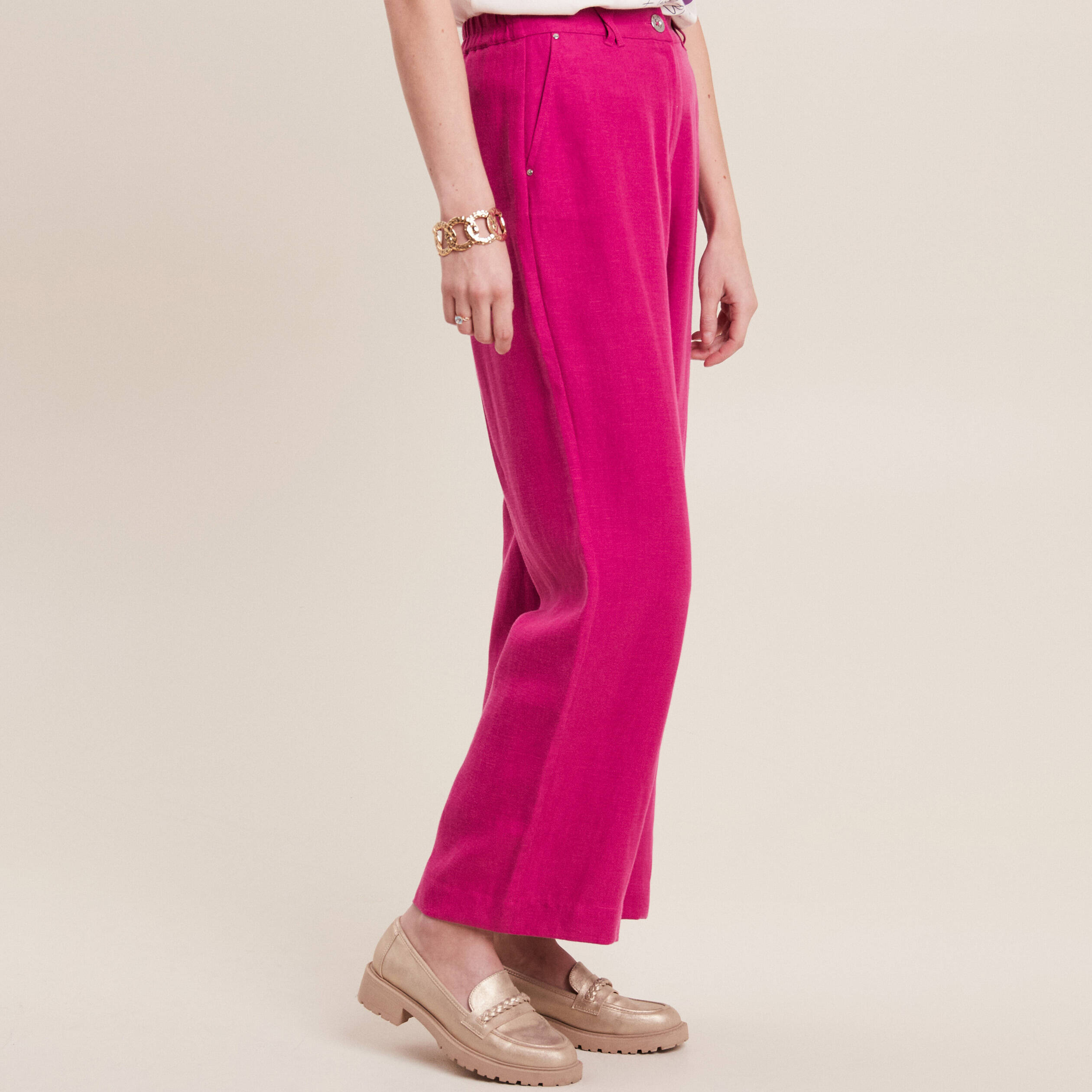 pantalon large fluide rose fushia femme Pantalon large fluide rose fushia femme