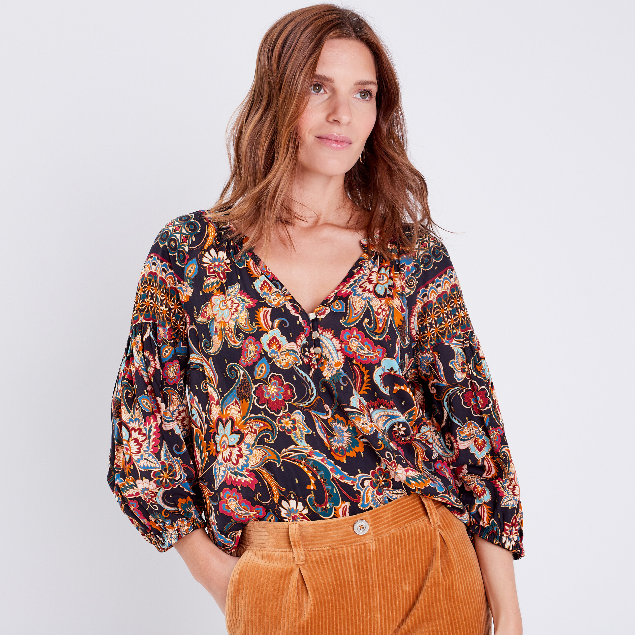 blouse manches 34 bleu fonce femme Blouse manches 3/4 bleu foncé femme