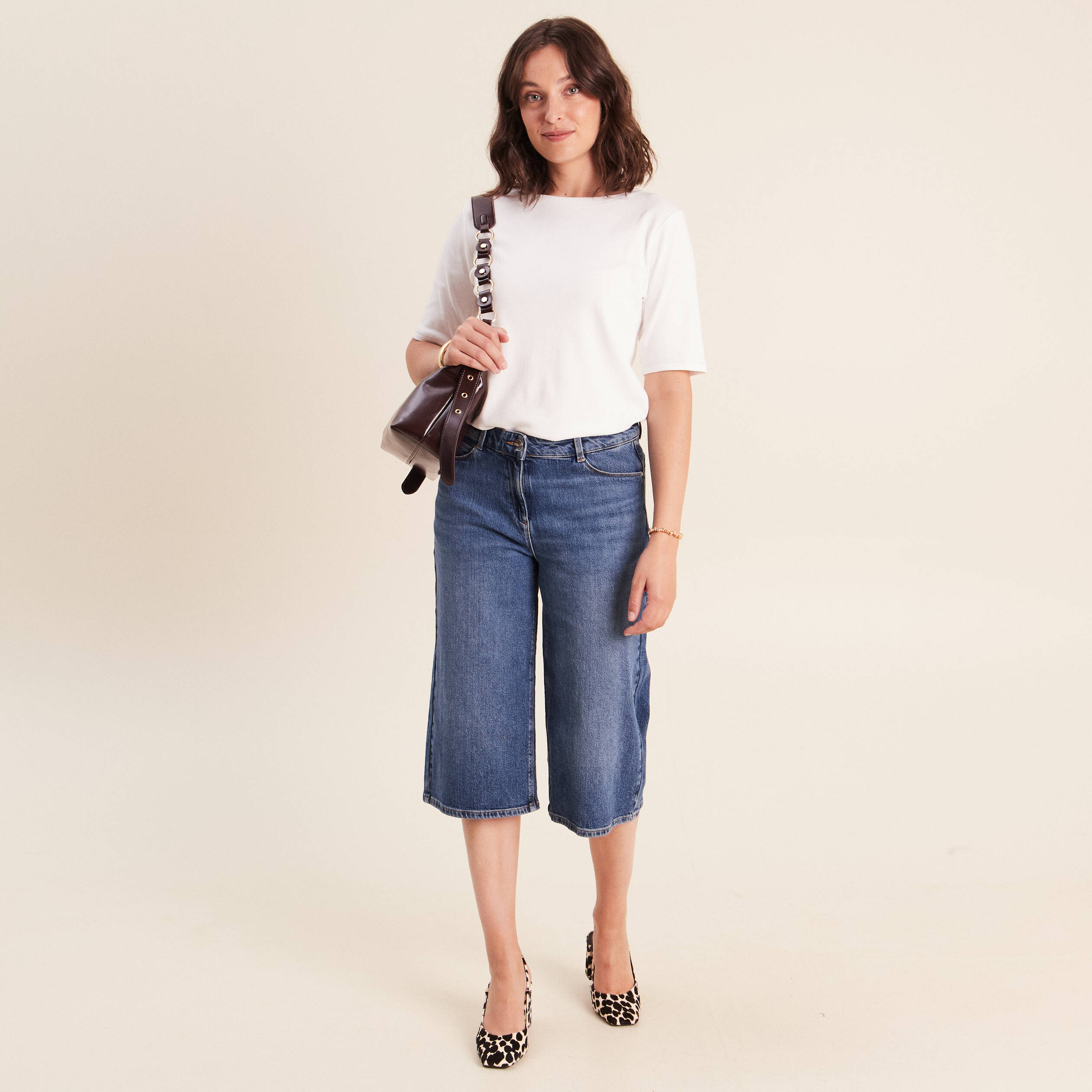 Jean bermuda taille haute denim denim stone femme