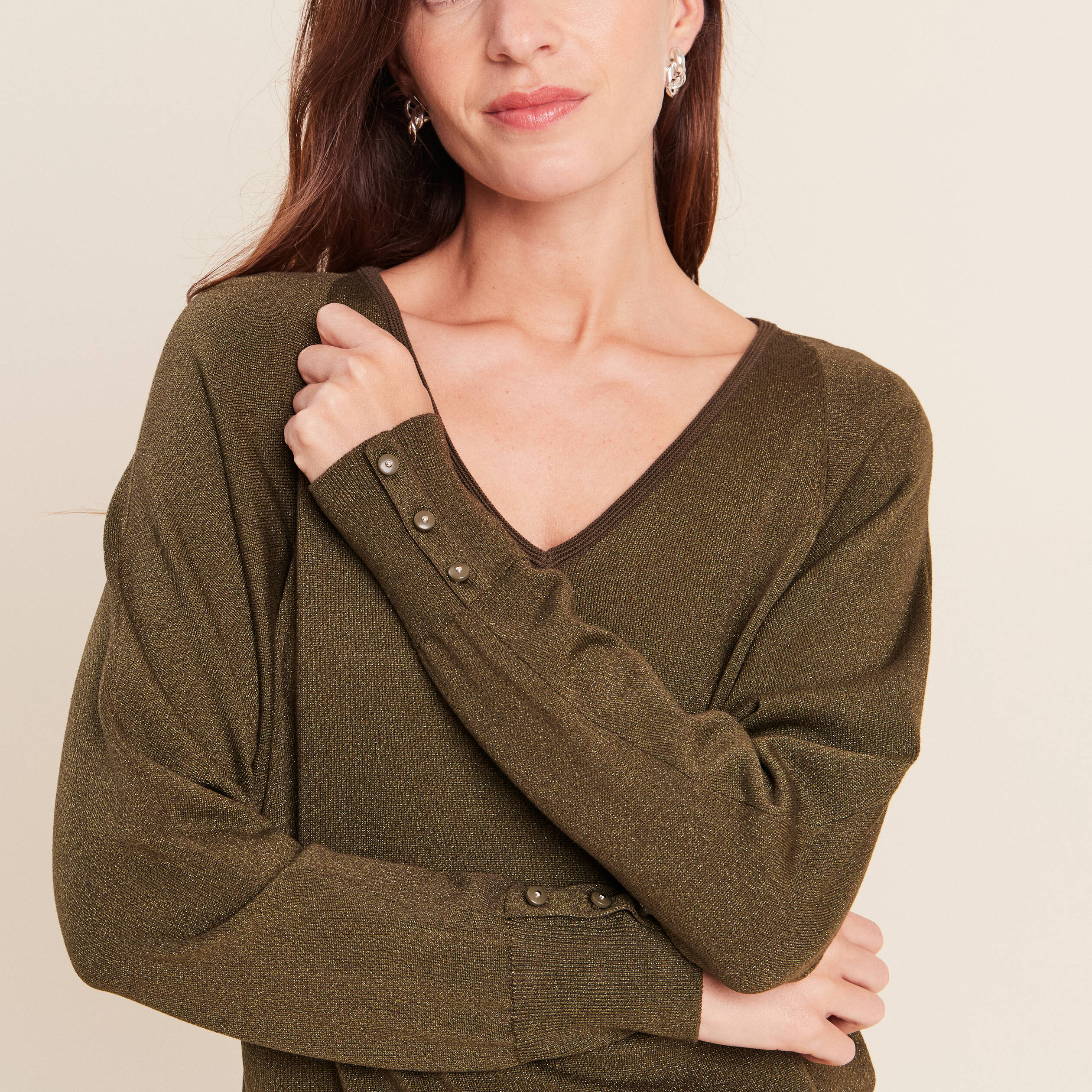 Pull manches longues vert kaki femme