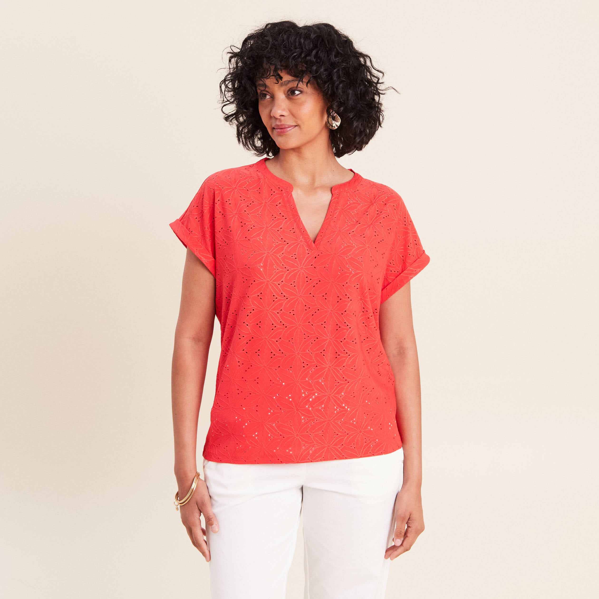 T-shirt droit manches courtes rouge femme