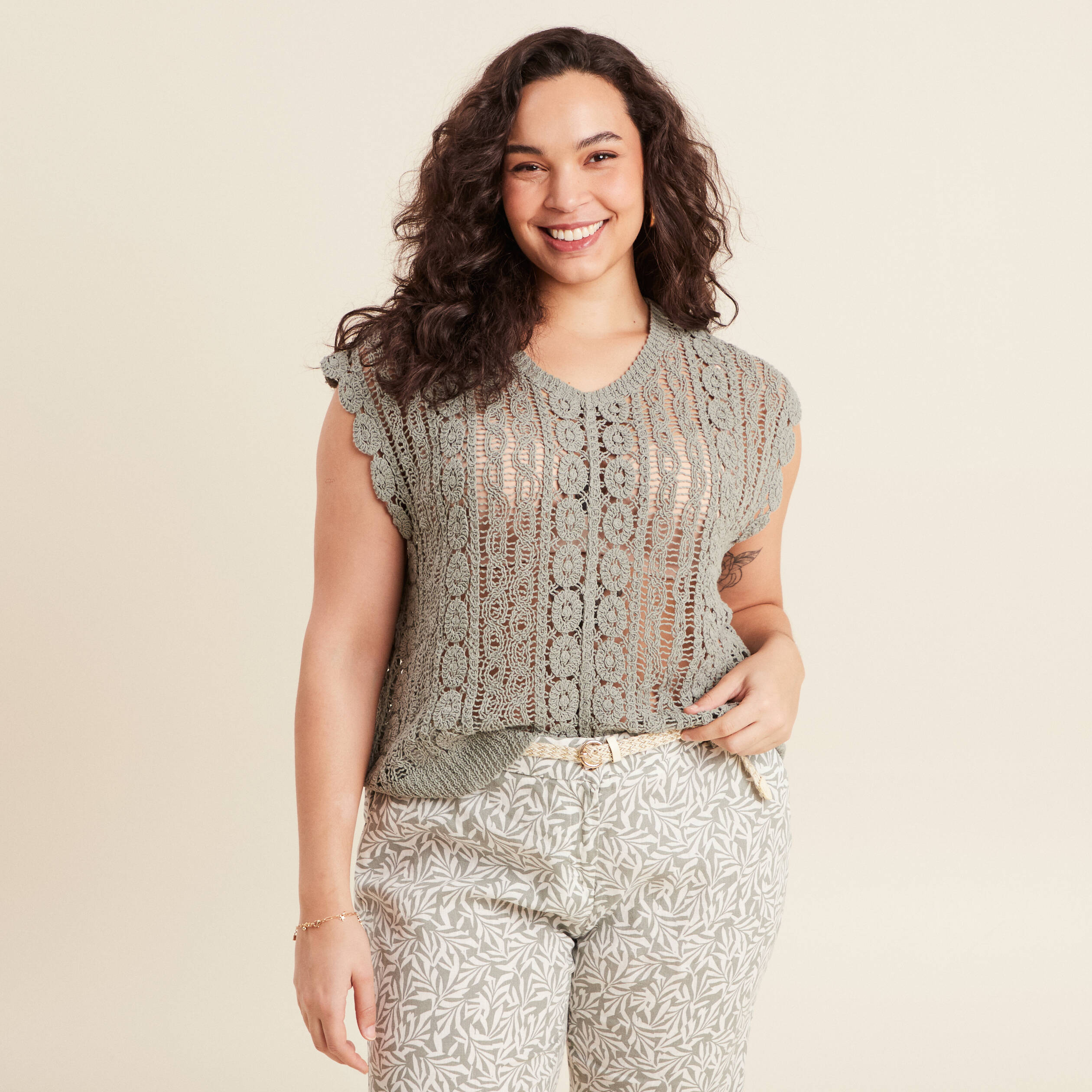 debardeur macrame vert clair femme Débardeur macramé vert clair femme