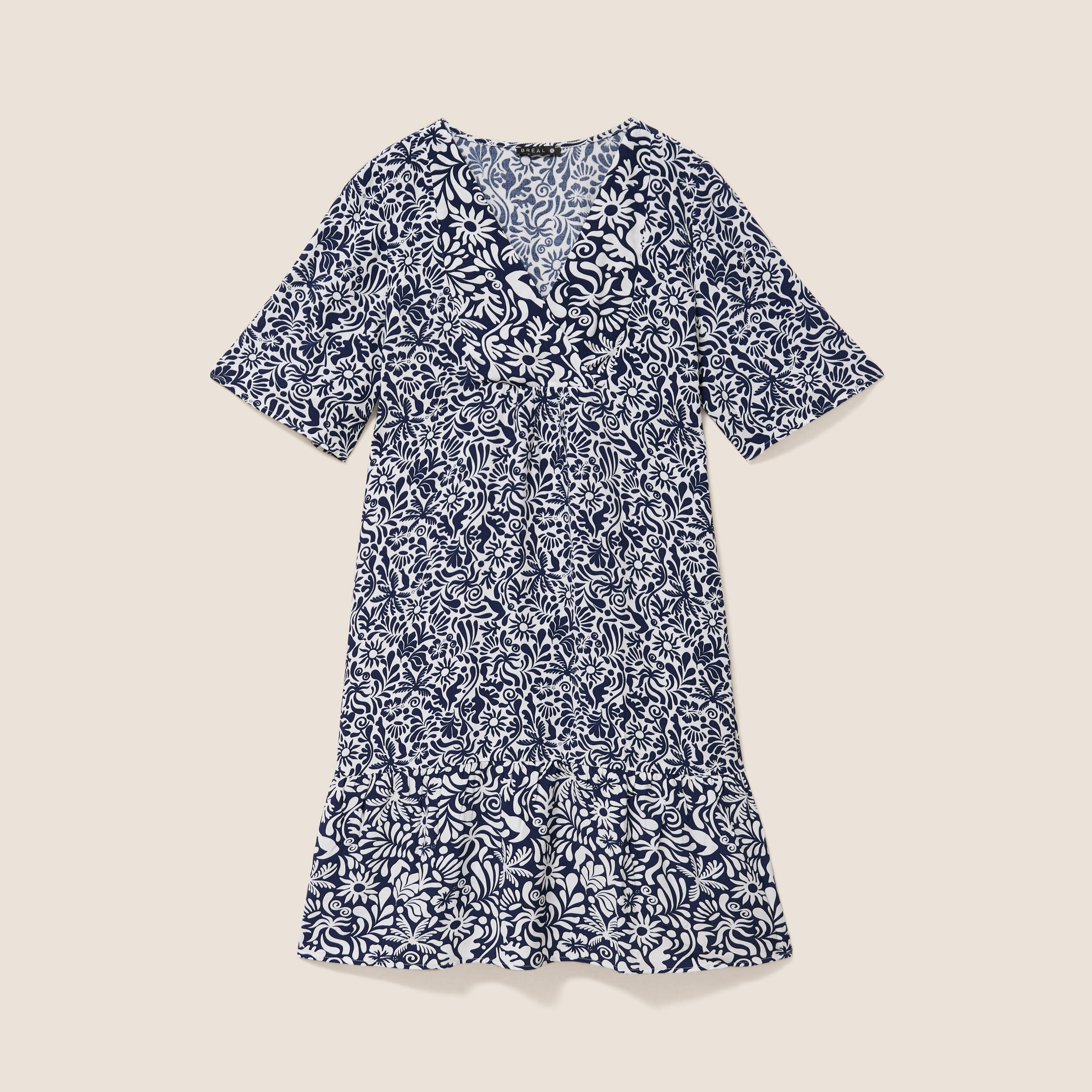 Robe courte &eacute;vas&eacute;e col V bleu femme