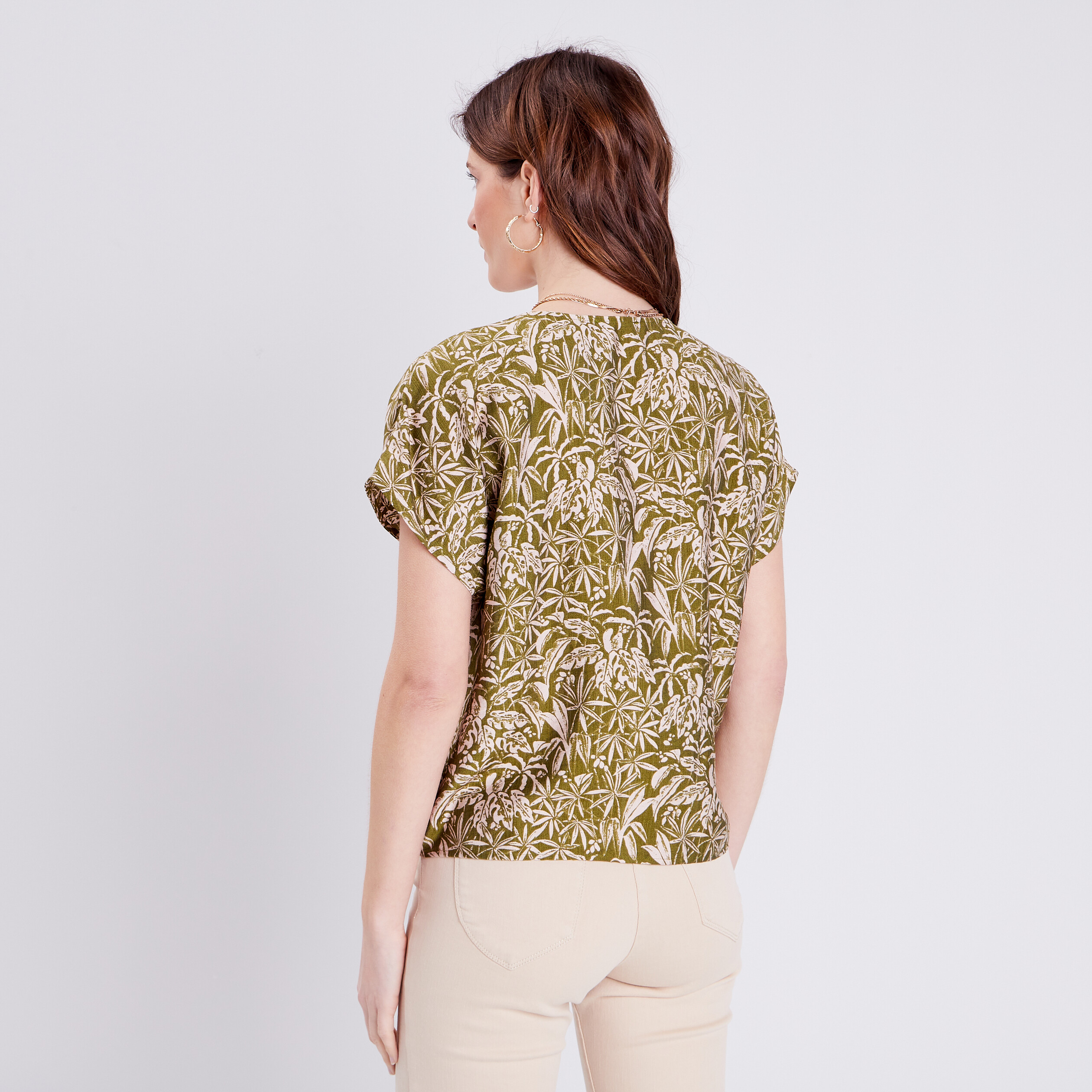 blouse manches courtes ample vert olive femme Blouse manches courtes ample vert olive femme