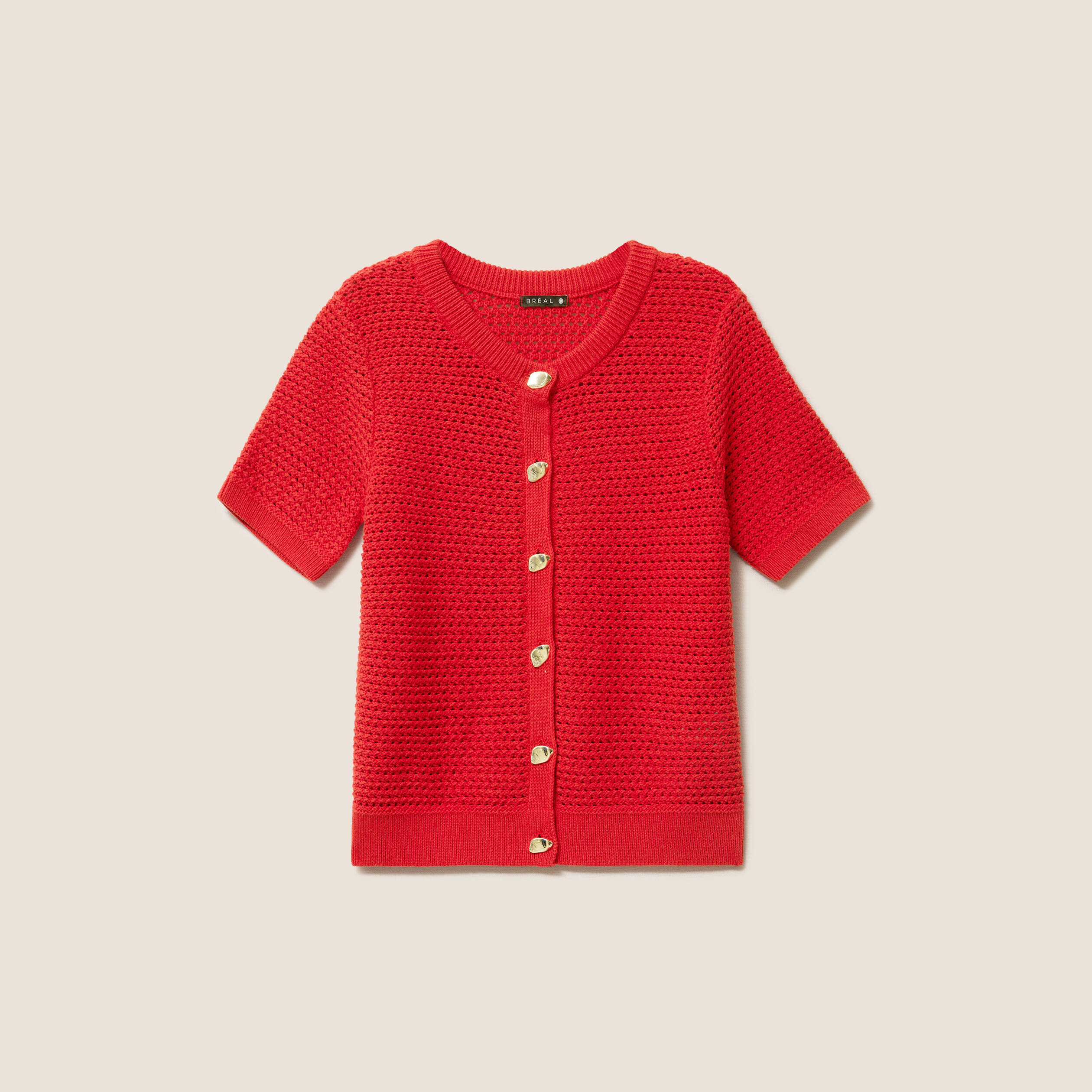 Gilet manches courtes col rond rouge femme