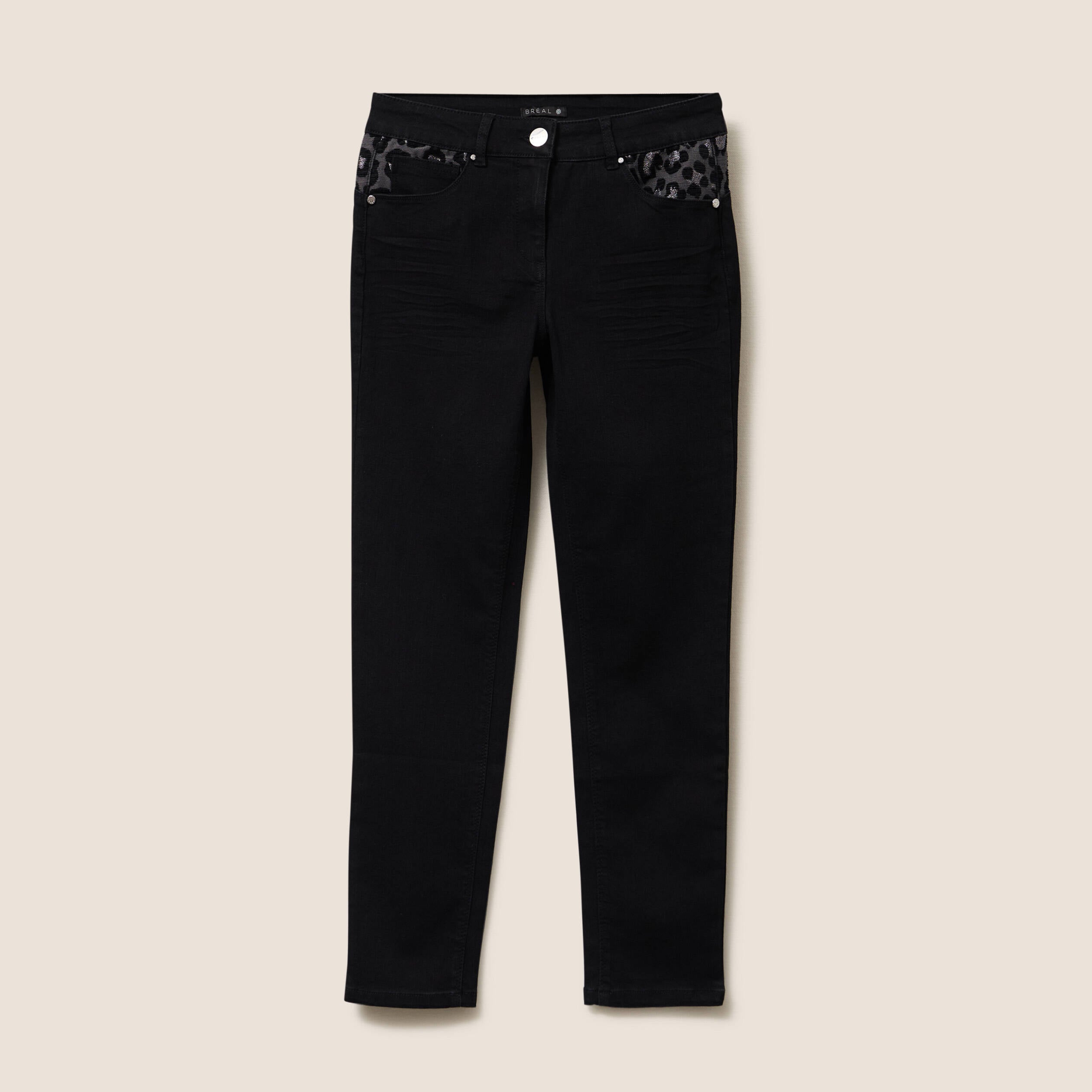 Pantalon ajust&eacute; taille bascul&eacute;e noir femme