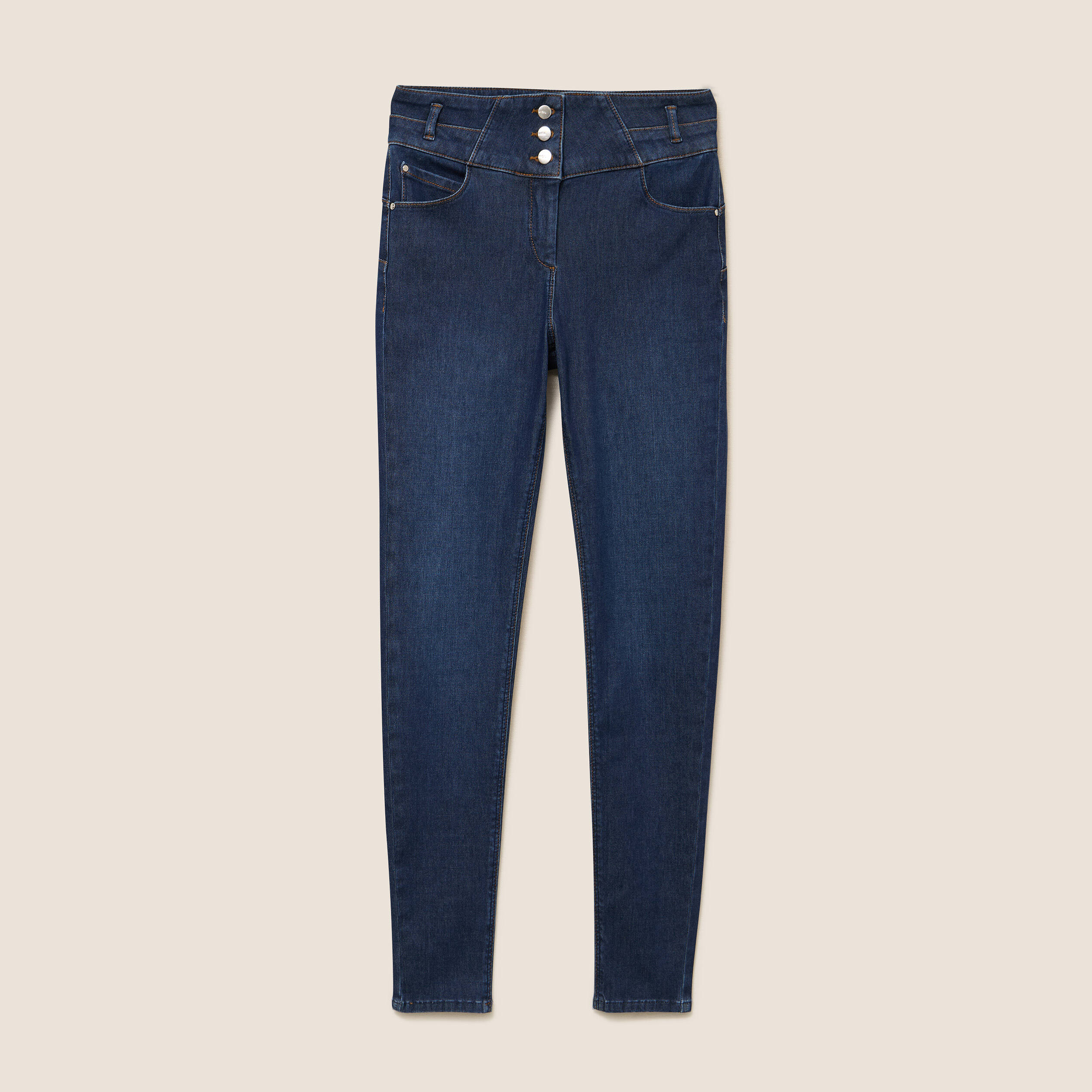 Jean ajust&eacute; taille haute stretch denim brut femme