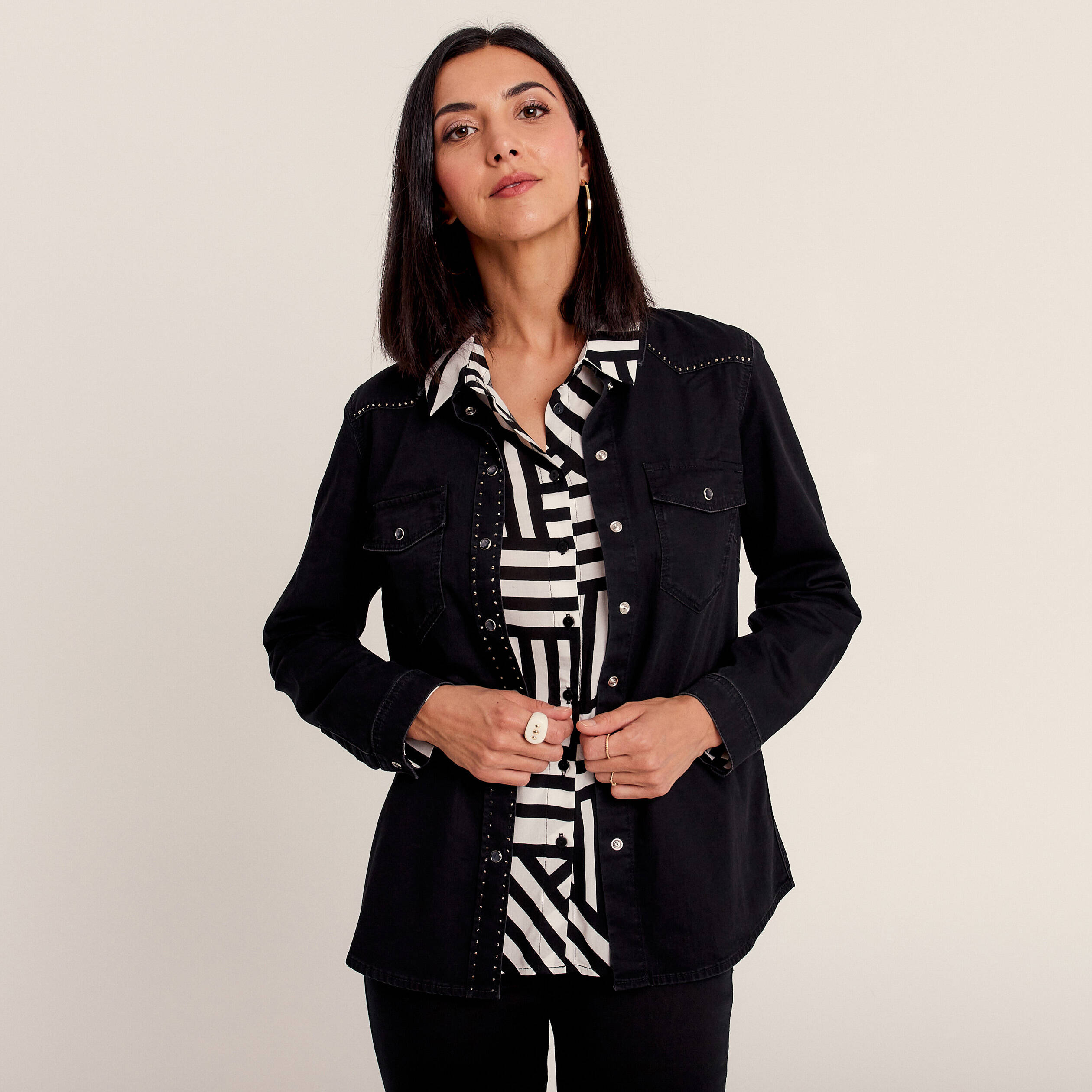Chemise en jean noir femme