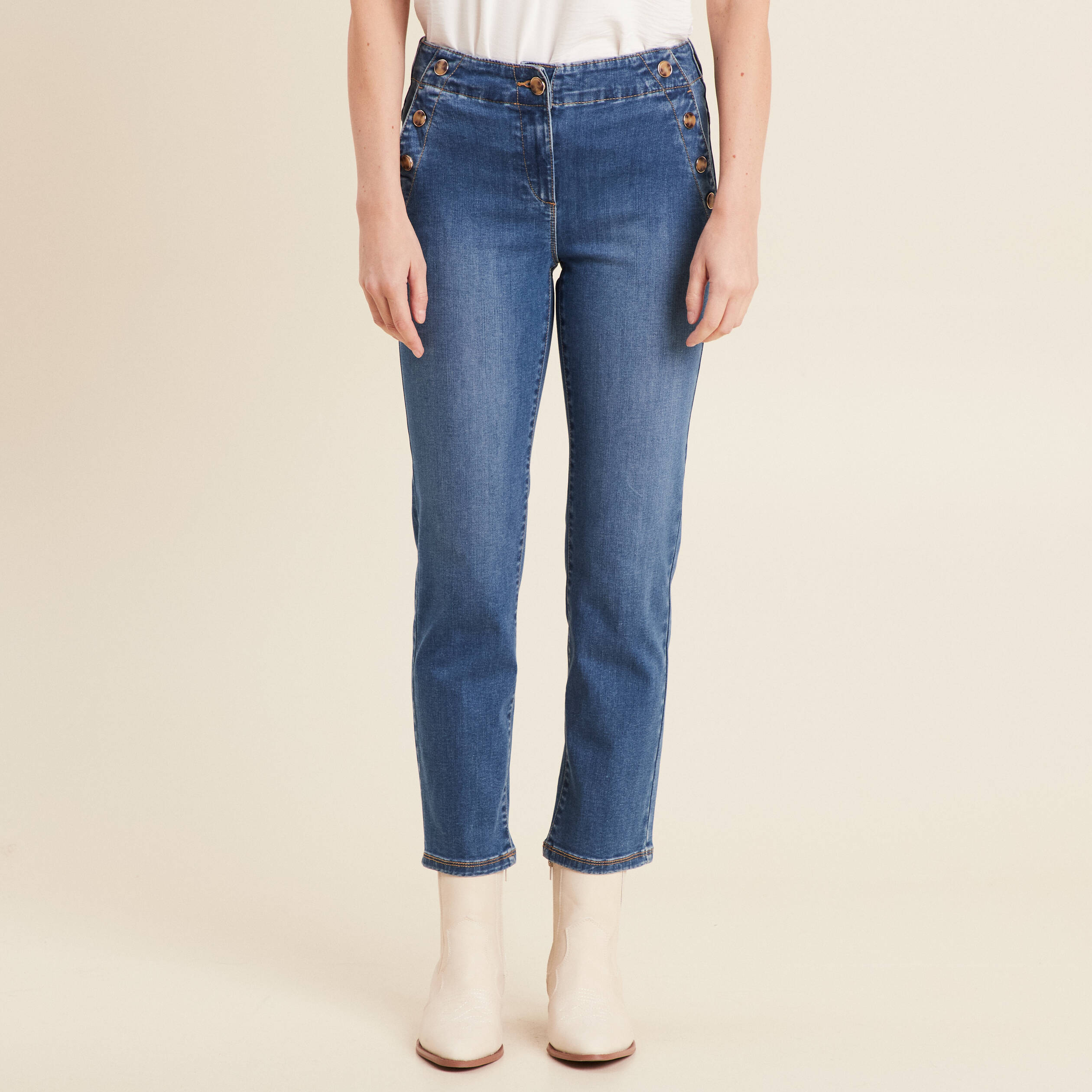 jean droit 78eme a pont denim stone femme Jean droit 7/8ème à pont denim stone femme