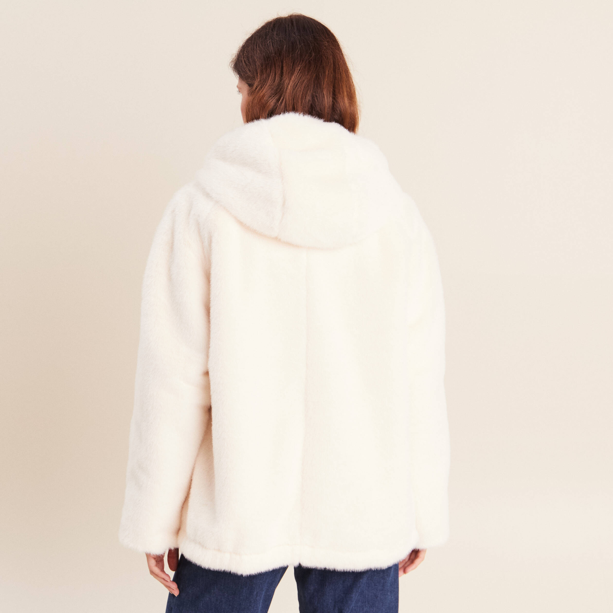 Parka r&eacute;versible courte &agrave; capuche ivoire femme