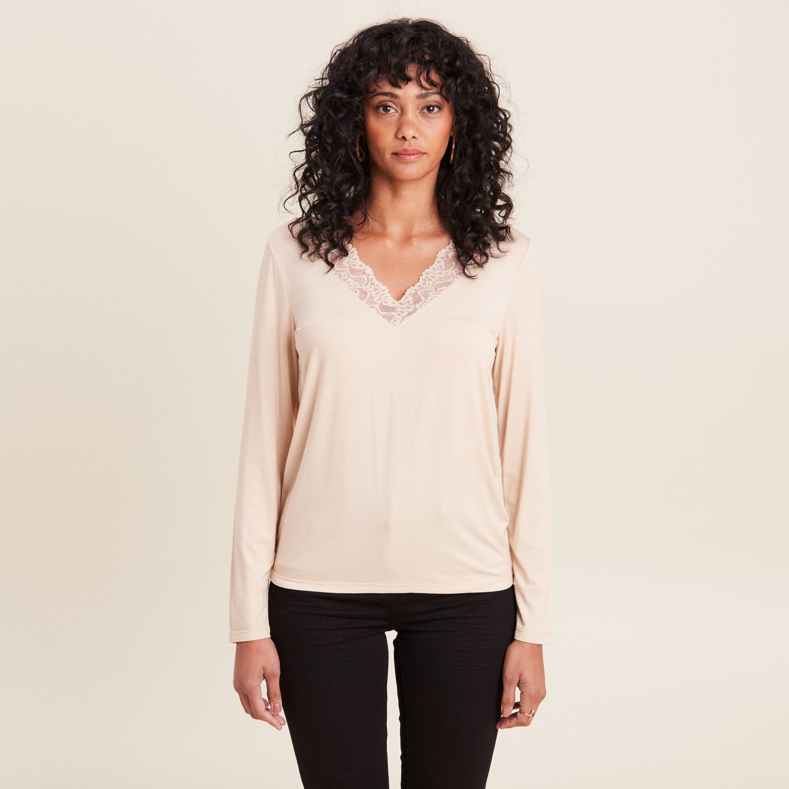 T-shirt thermo-douceur manches longues beige femme