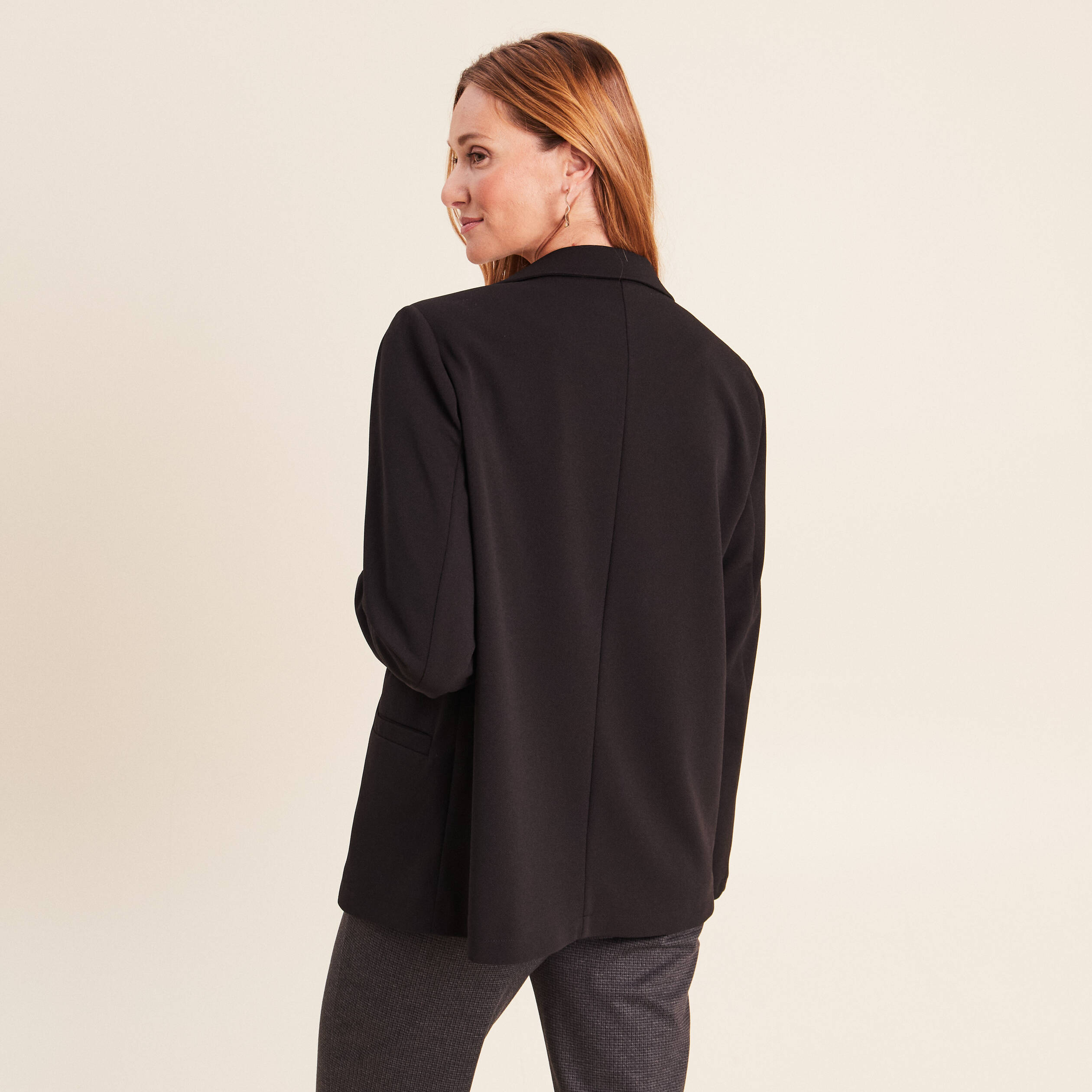 Blazer col tailleur doubl&eacute; noir femme