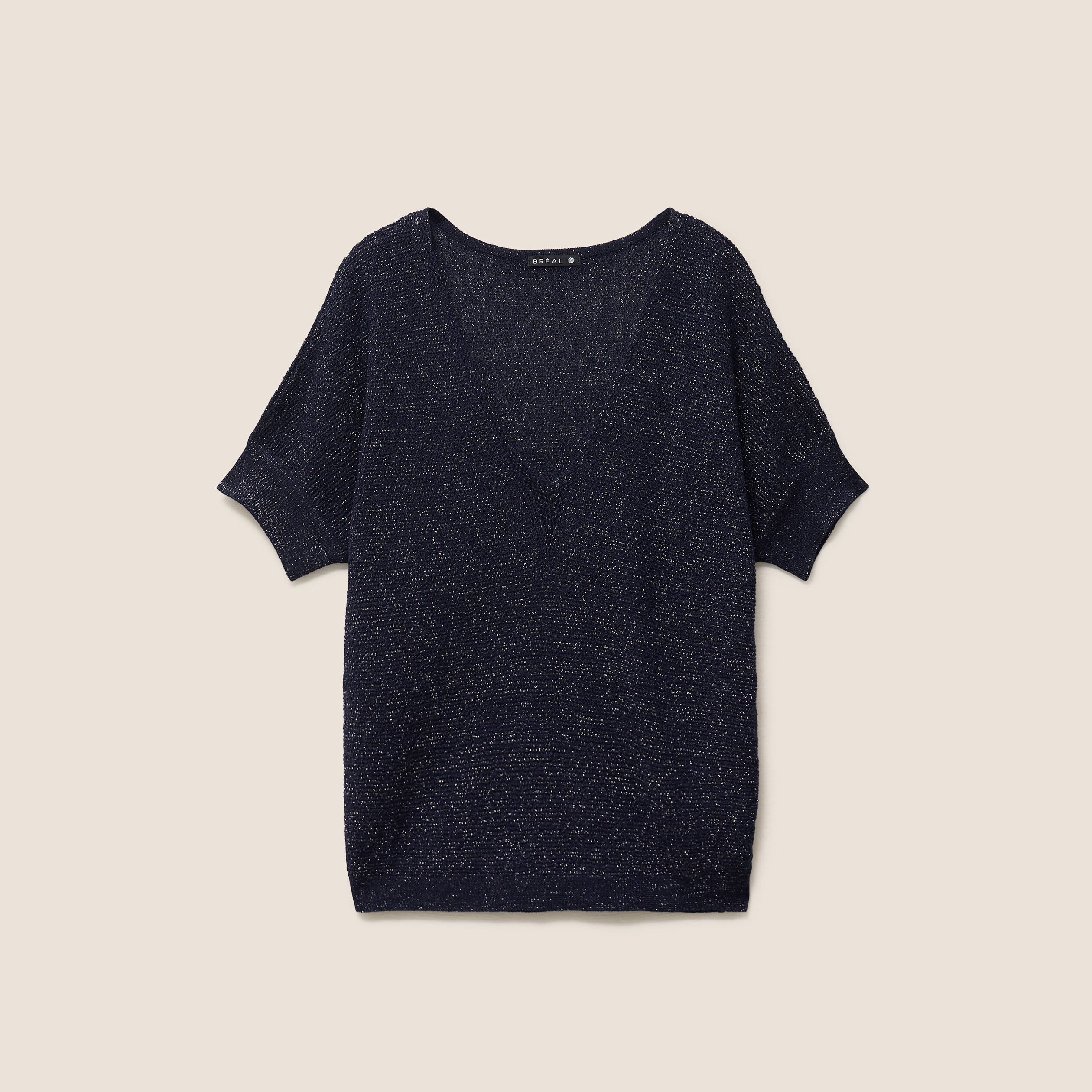 Pull col v bleu marine femme