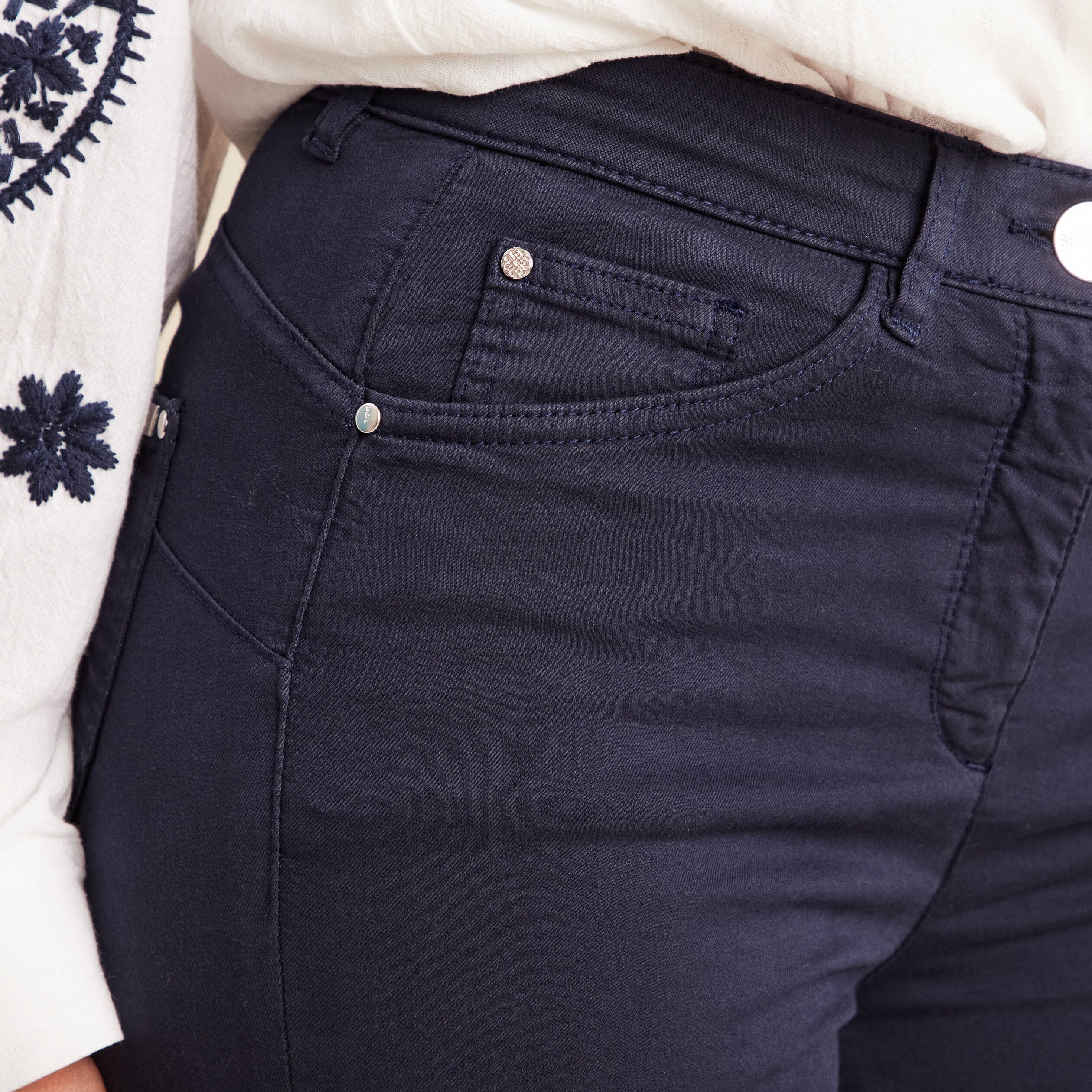 Pantalon léger taille haute long bleu marine femme